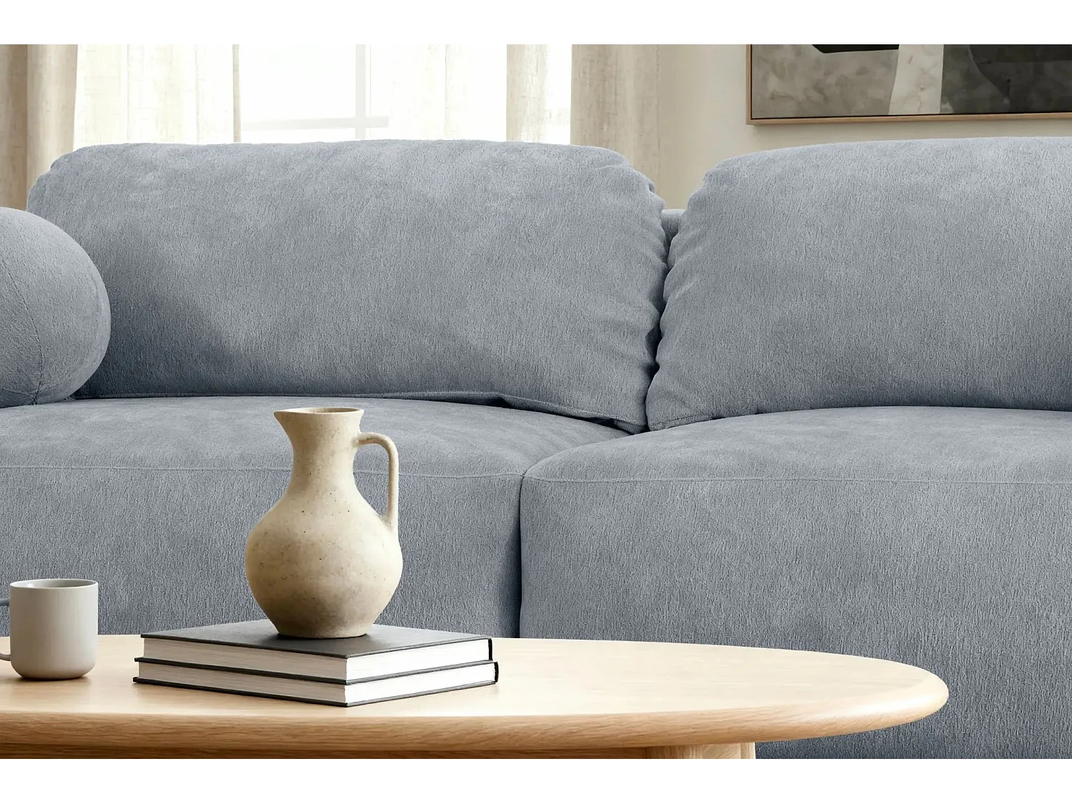 MARTIN - Canapé droit tissu chiné 2 places - Bleu