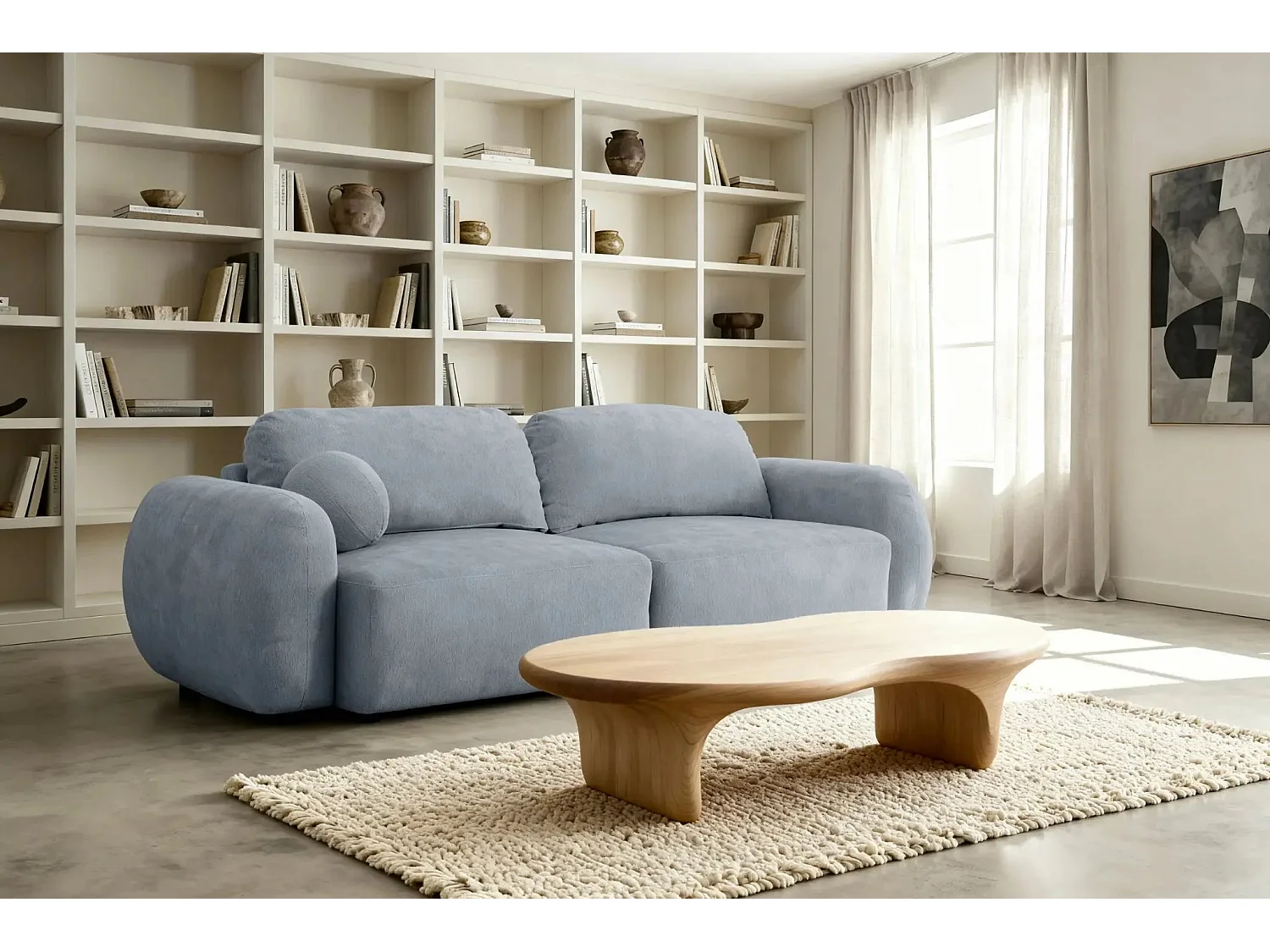 MARTIN - Canapé droit tissu chiné 2 places - Bleu