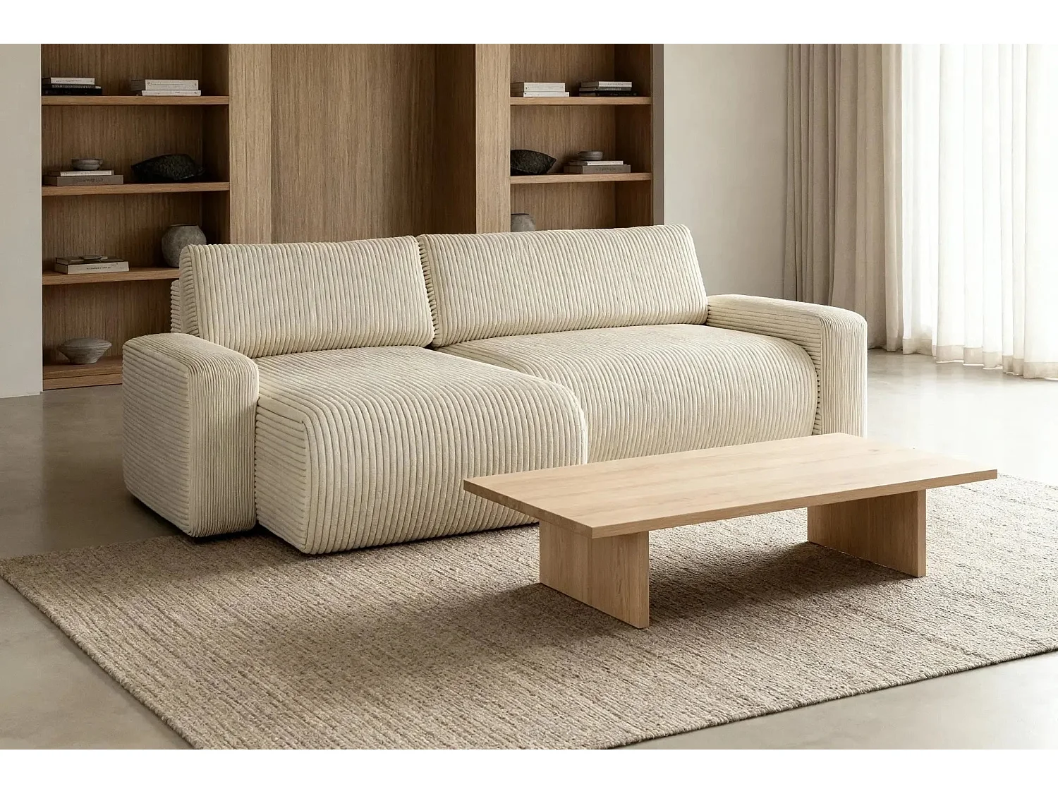 LUCIE - Canapé d'angle velours cotelé - Beige