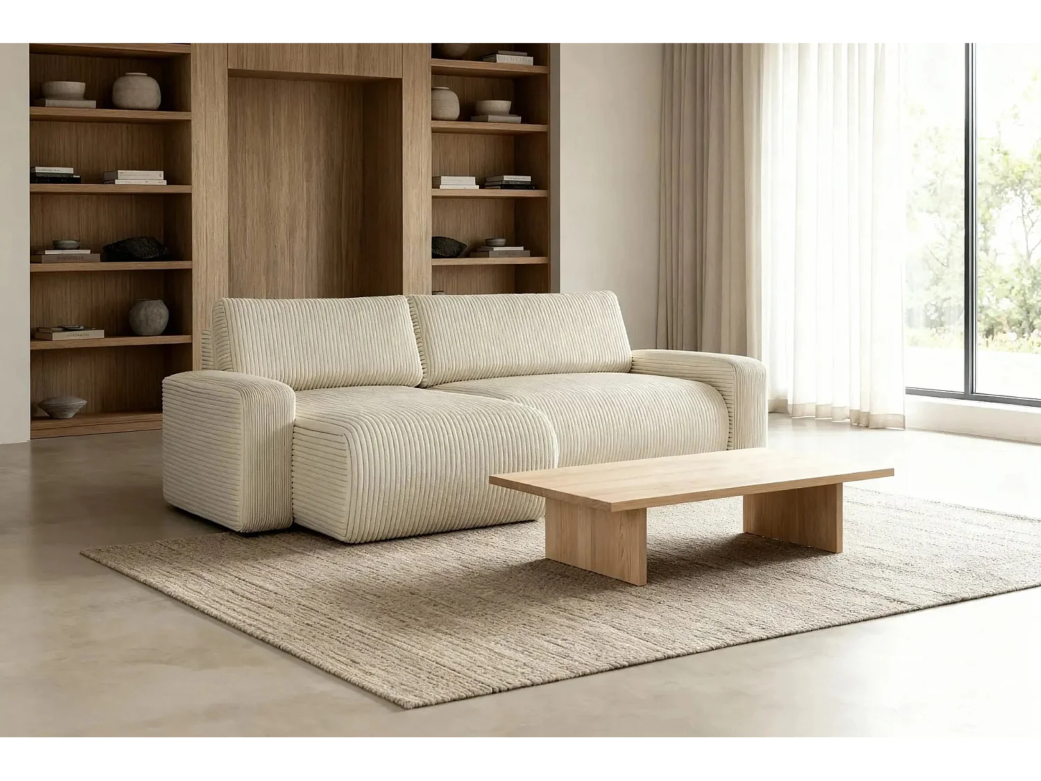 LUCIE - Canapé d'angle velours cotelé - Beige