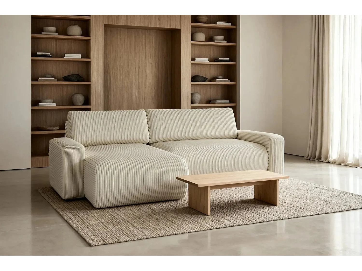 LUCIE - Canapé d'angle velours cotelé - Beige