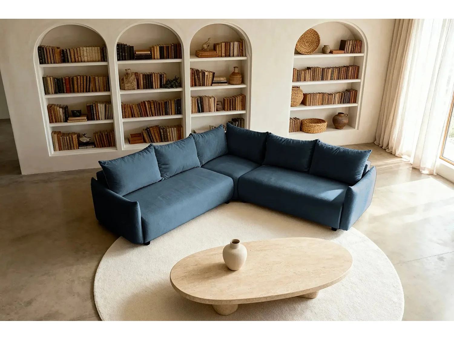 OCEANE - Canapé panoramique 5 places - Bleu