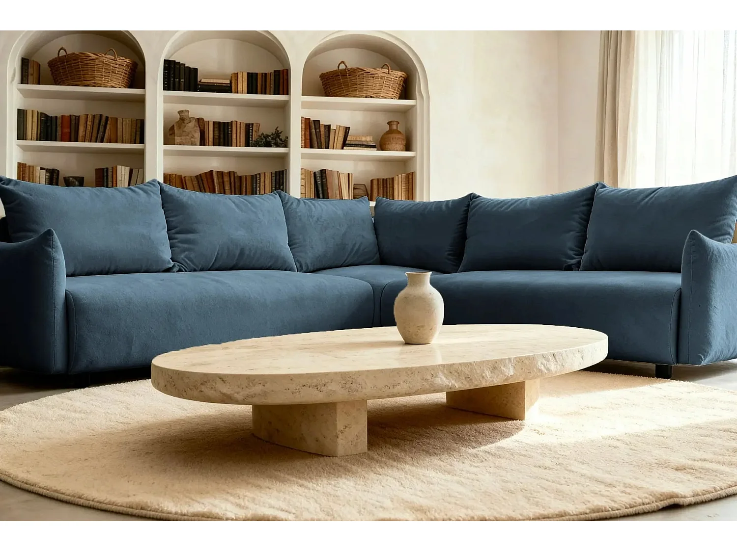 OCEANE - Canapé panoramique 5 places - Bleu