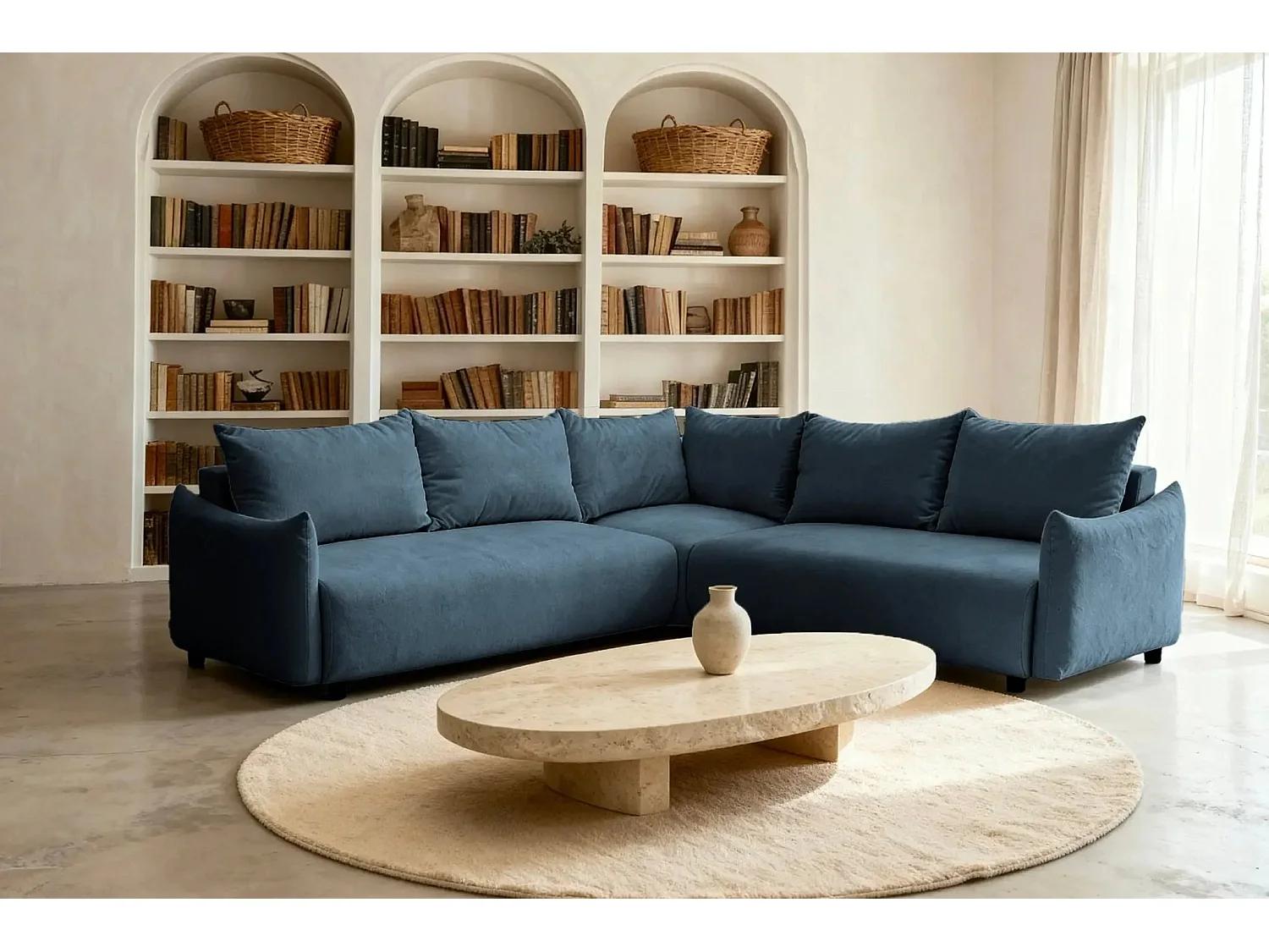 OCEANE - Canapé panoramique 5 places - Bleu