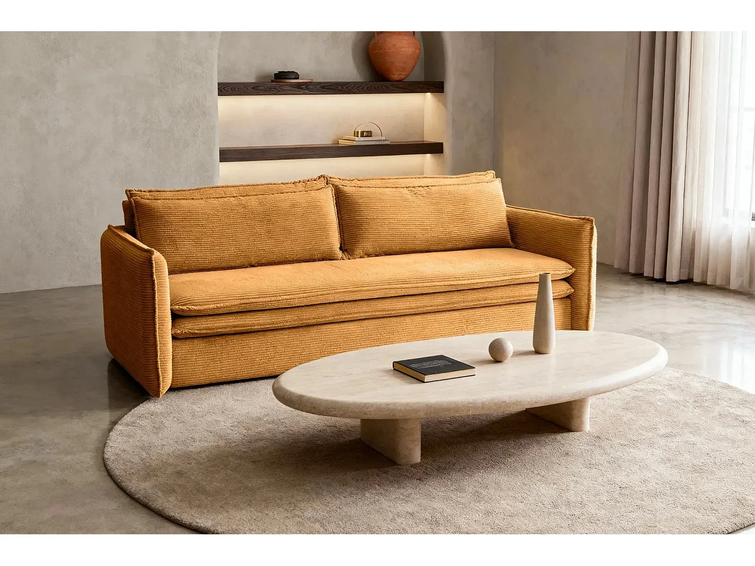 OSCAR - Canapé droit convertible 3 places - Moutarde