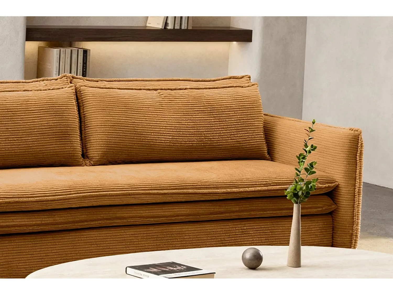 OSCAR - Canapé droit convertible 3 places - Moutarde