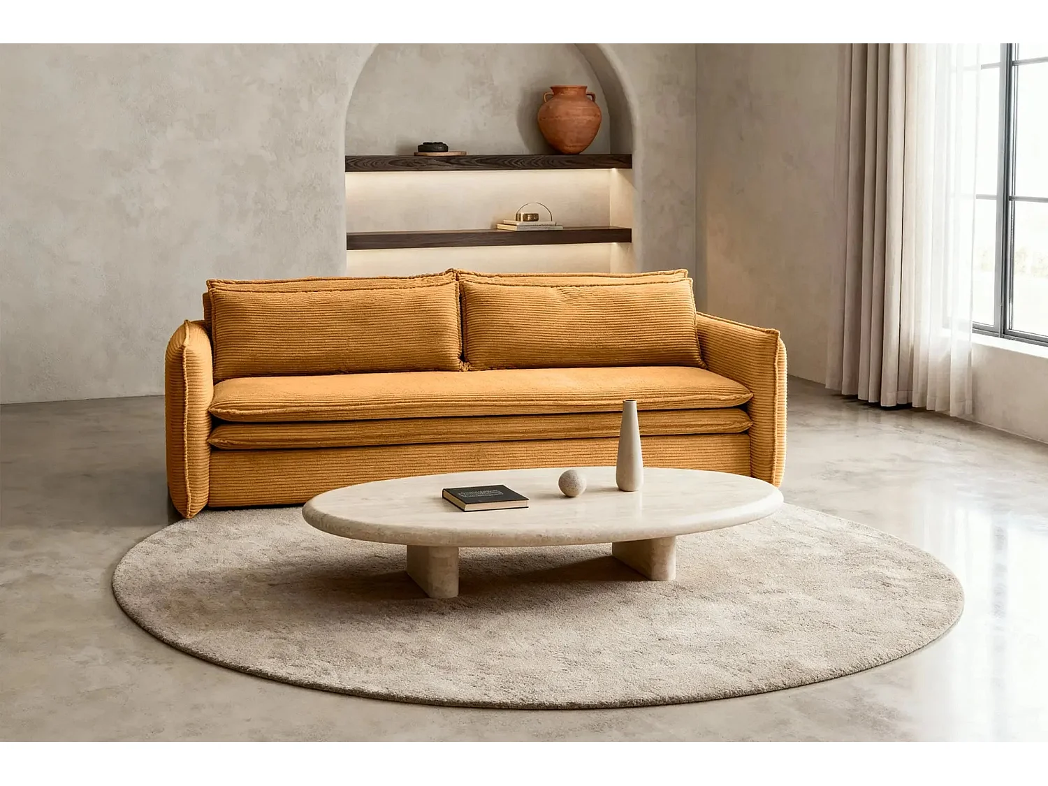 OSCAR - Canapé droit convertible 3 places - Moutarde