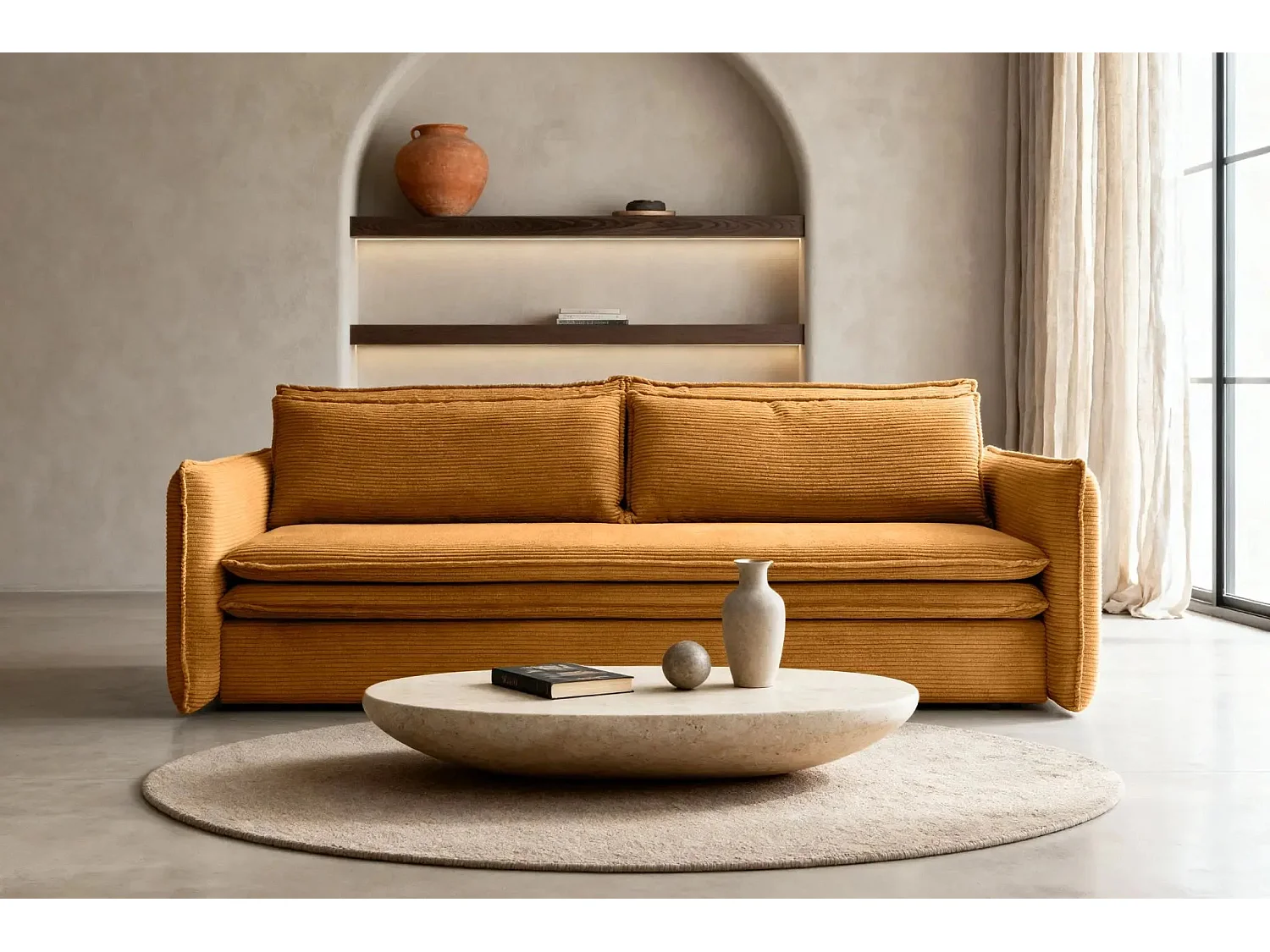 OSCAR - Canapé droit convertible 3 places 3 places - Moutarde