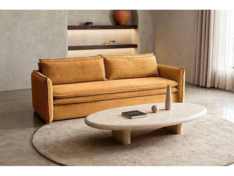 OSCAR - Canapé droit convertible 3 places - Moutarde