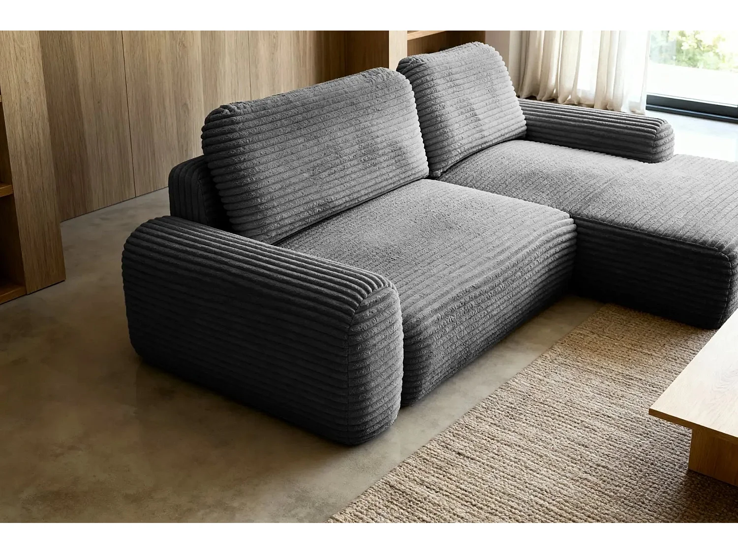 OLYMPE - Canapé d'angle velours cotelé - Gris Anthracite - Droit