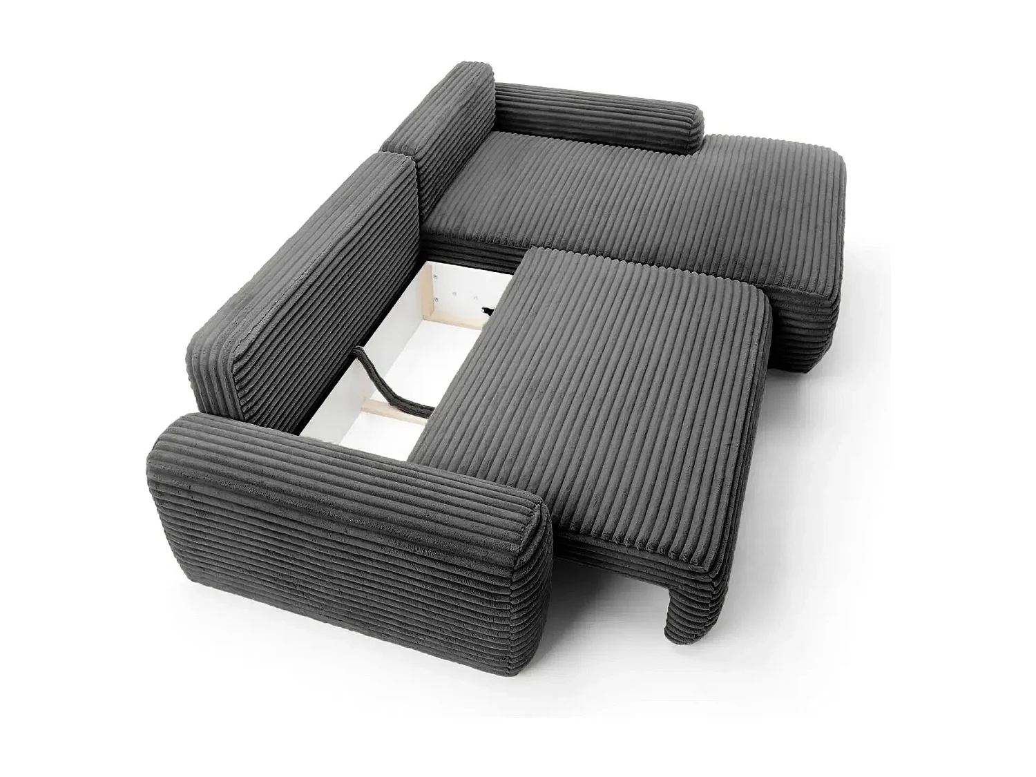 OLYMPE - Canapé d'angle velours cotelé - Gris Anthracite - Droit