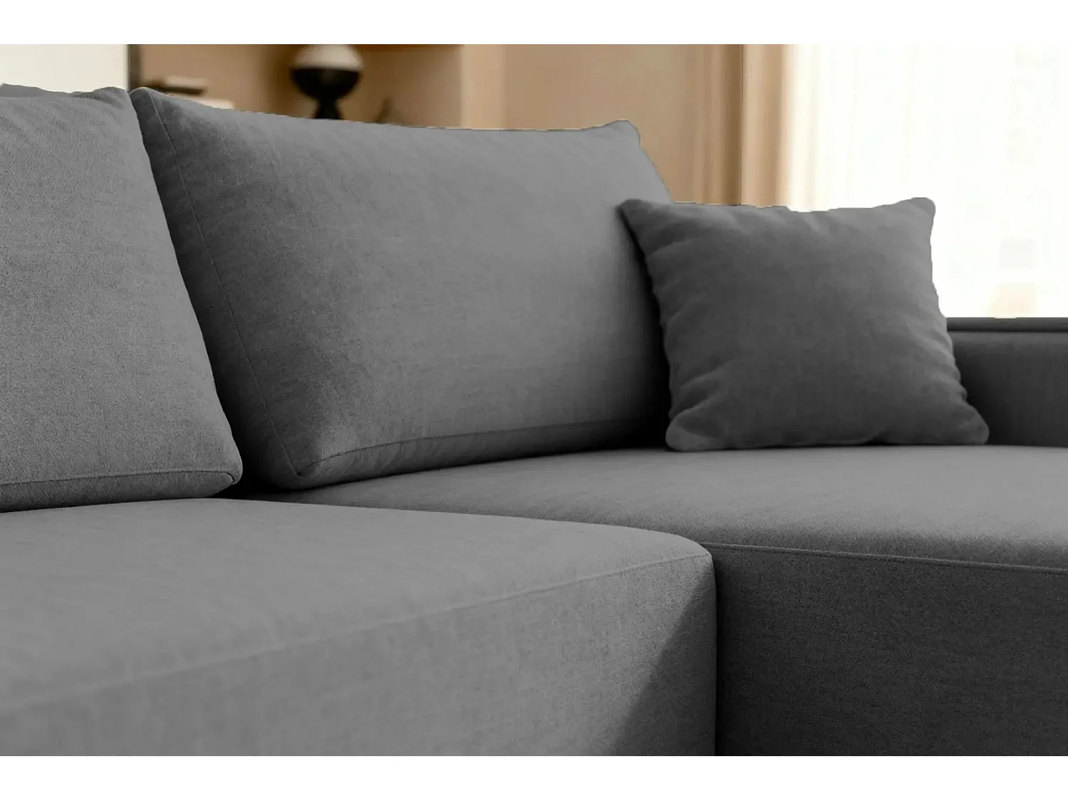 SACHA - Canapé d'angle tissu chiné - Gris Foncé - Droit