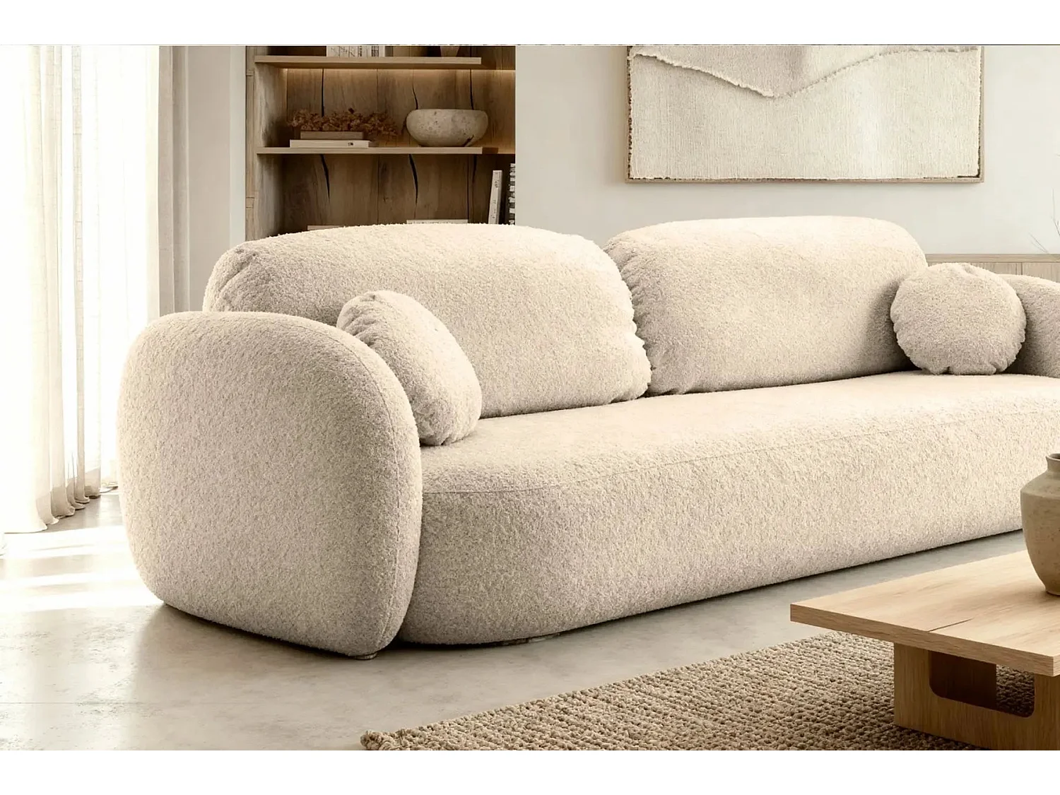 SANTIAGO - Canapé droit tissu bouclette 3 places - Taupe