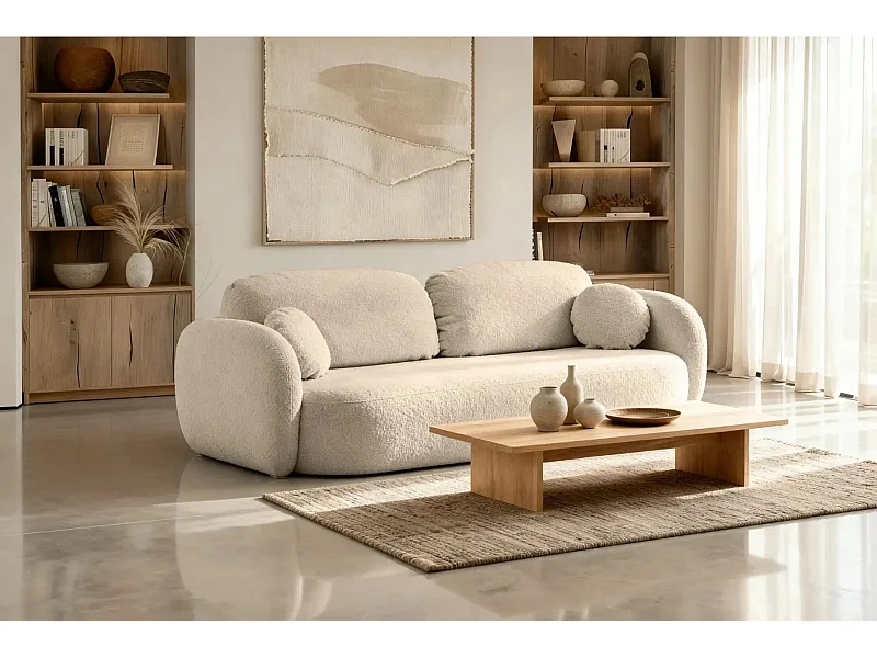 SANTIAGO - Canapé droit tissu bouclette 3 places - Taupe