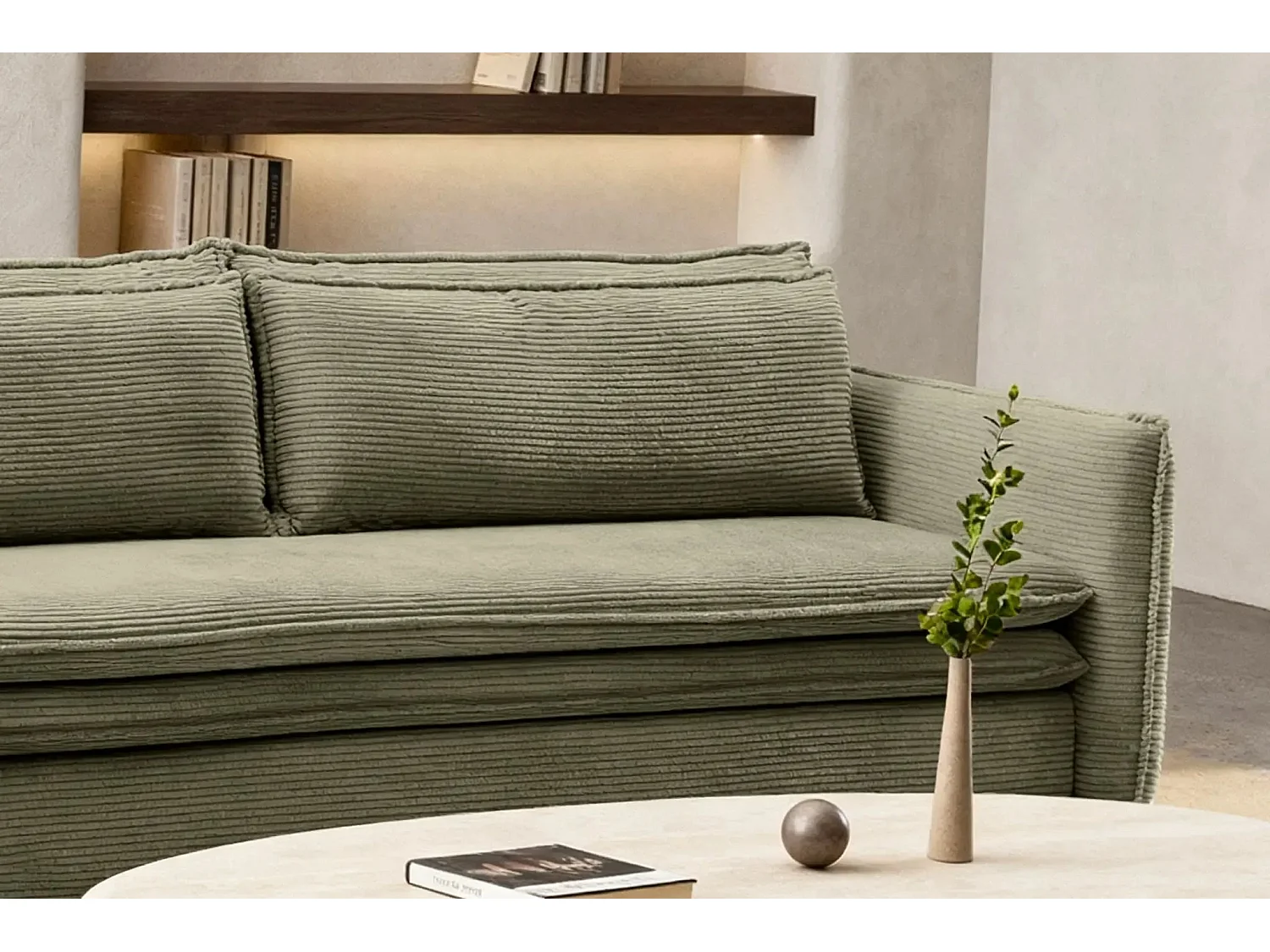 OSCAR - Canapé droit convertible 3 places - Vert Olive