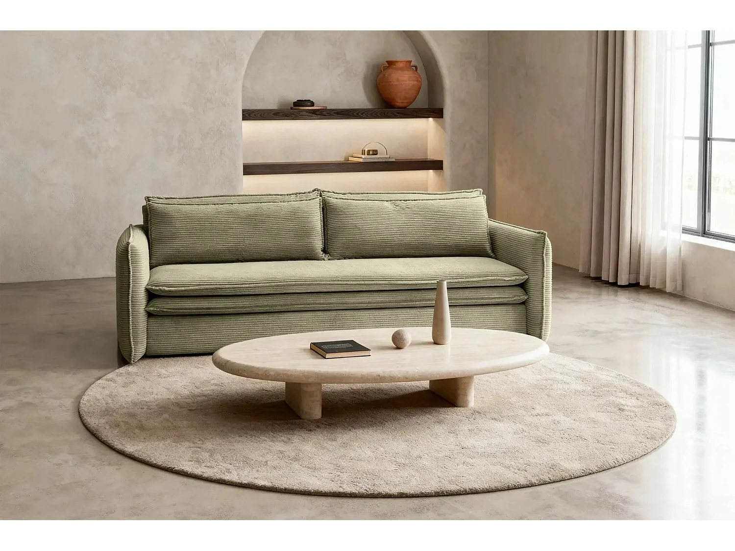 OSCAR - Canapé droit convertible 3 places - Vert Olive