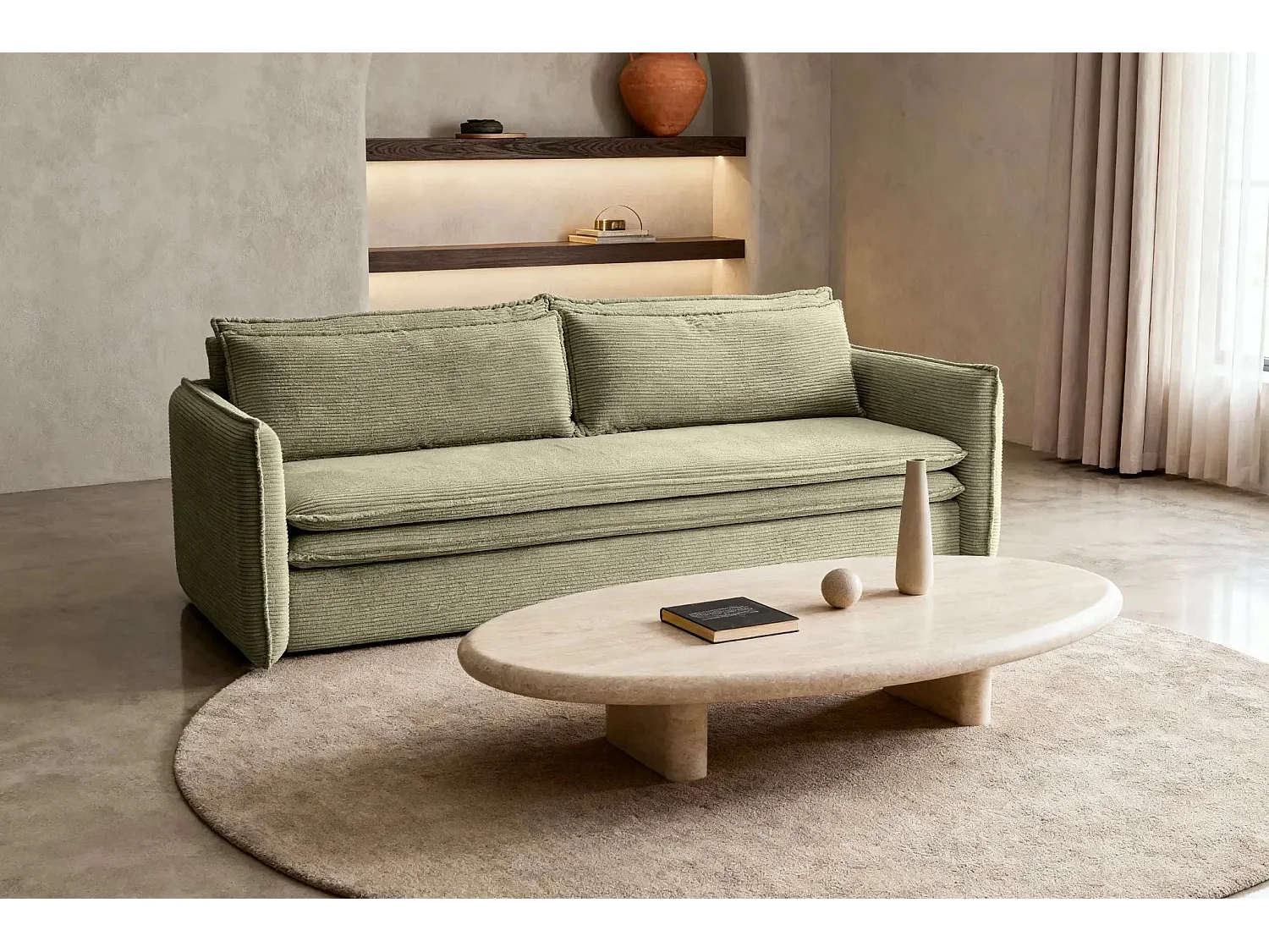 OSCAR - Canapé droit convertible 3 places 3 places - Vert Olive