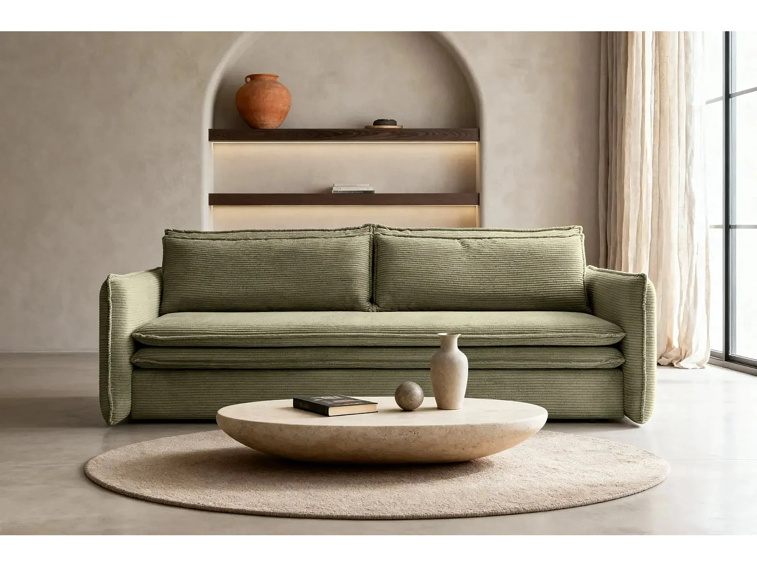 OSCAR - Canapé droit convertible 3 places 3 places - Vert Olive