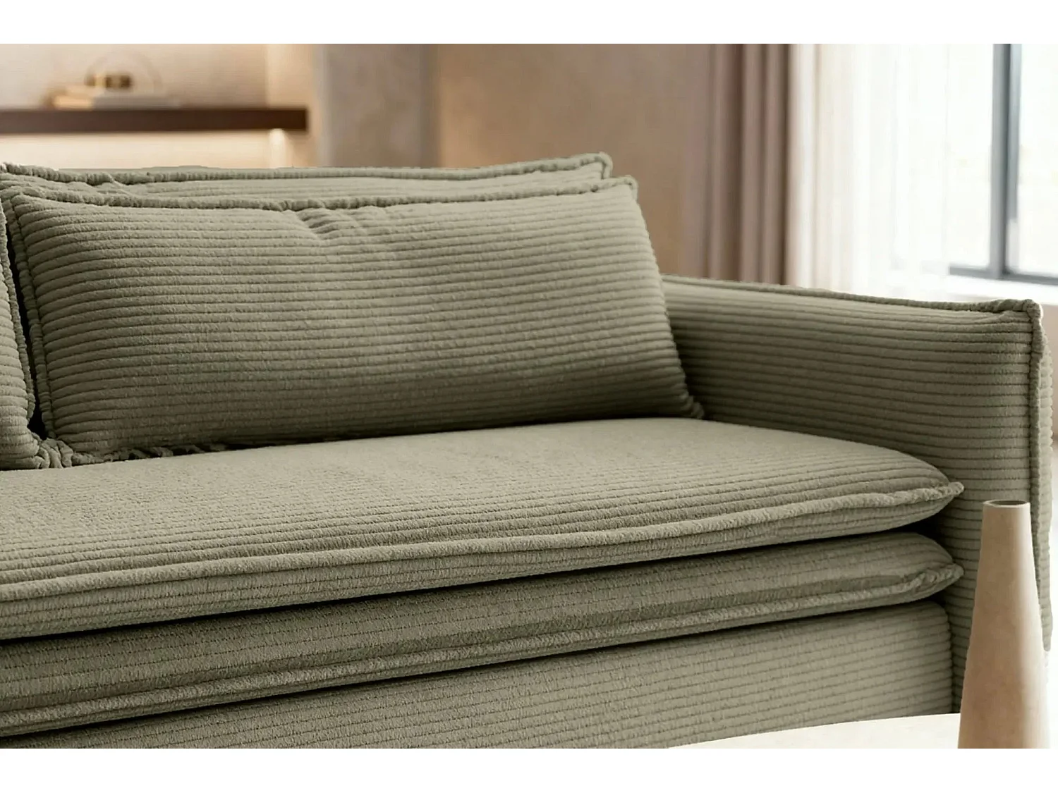 OSCAR - Canapé droit convertible 3 places 3 places - Vert Olive