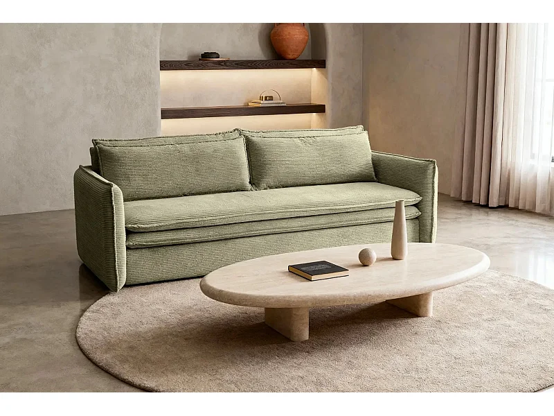 OSCAR - Canapé droit convertible 3 places 3 places - Vert Olive