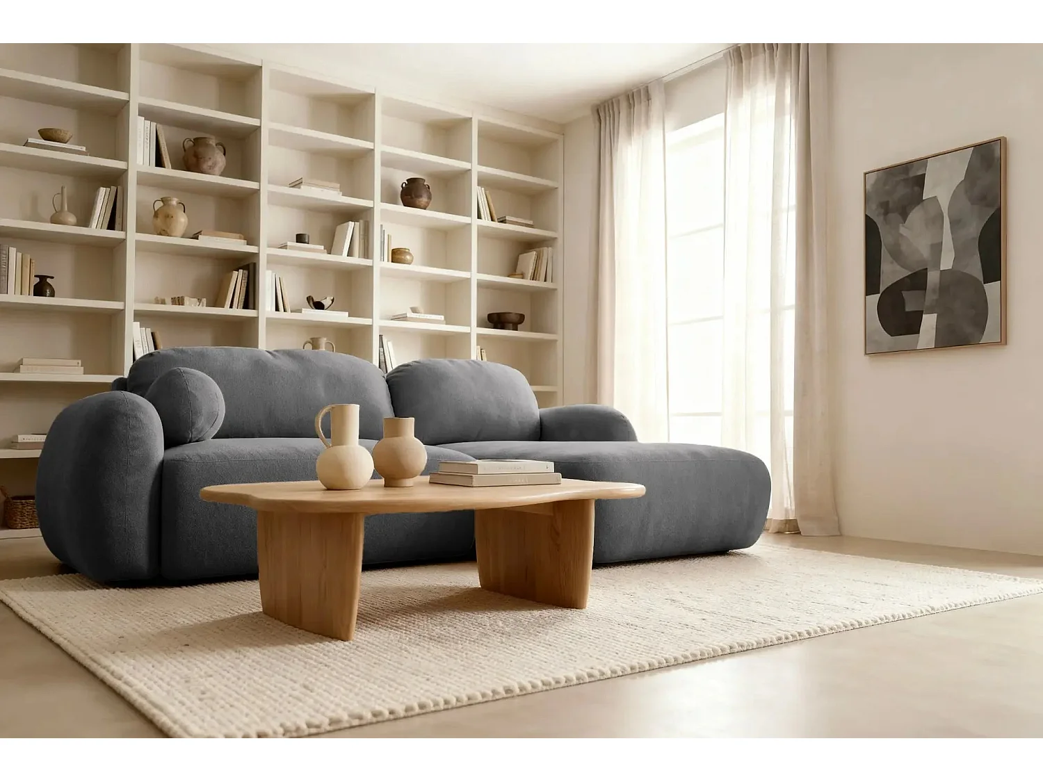 MARTIN - Canapé d'angle 3 places  tissu chenille - Gris Foncé - Droit