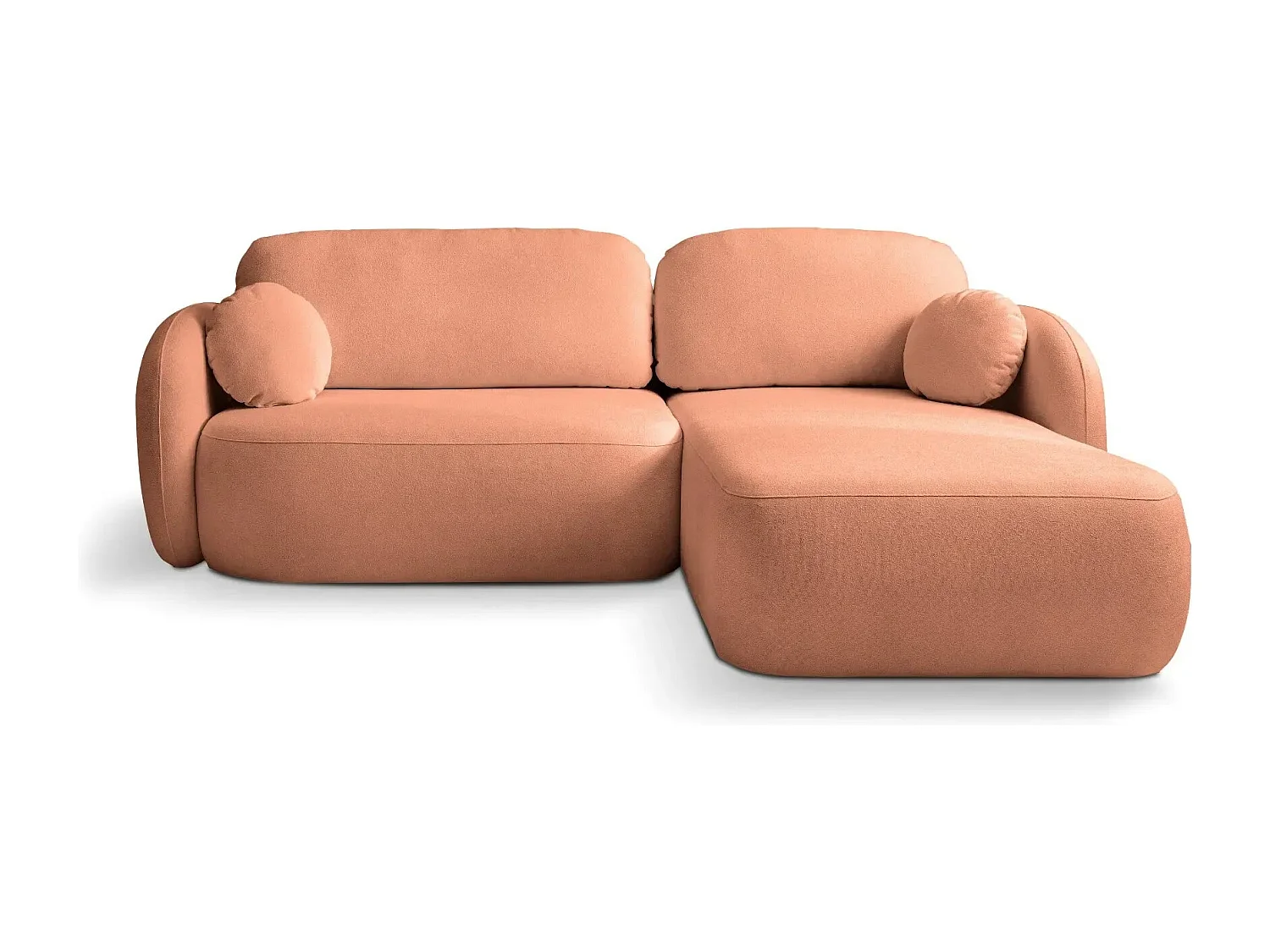 SANTIAGO - Canapé d'angle tissu bouclette - Terracotta - Droit