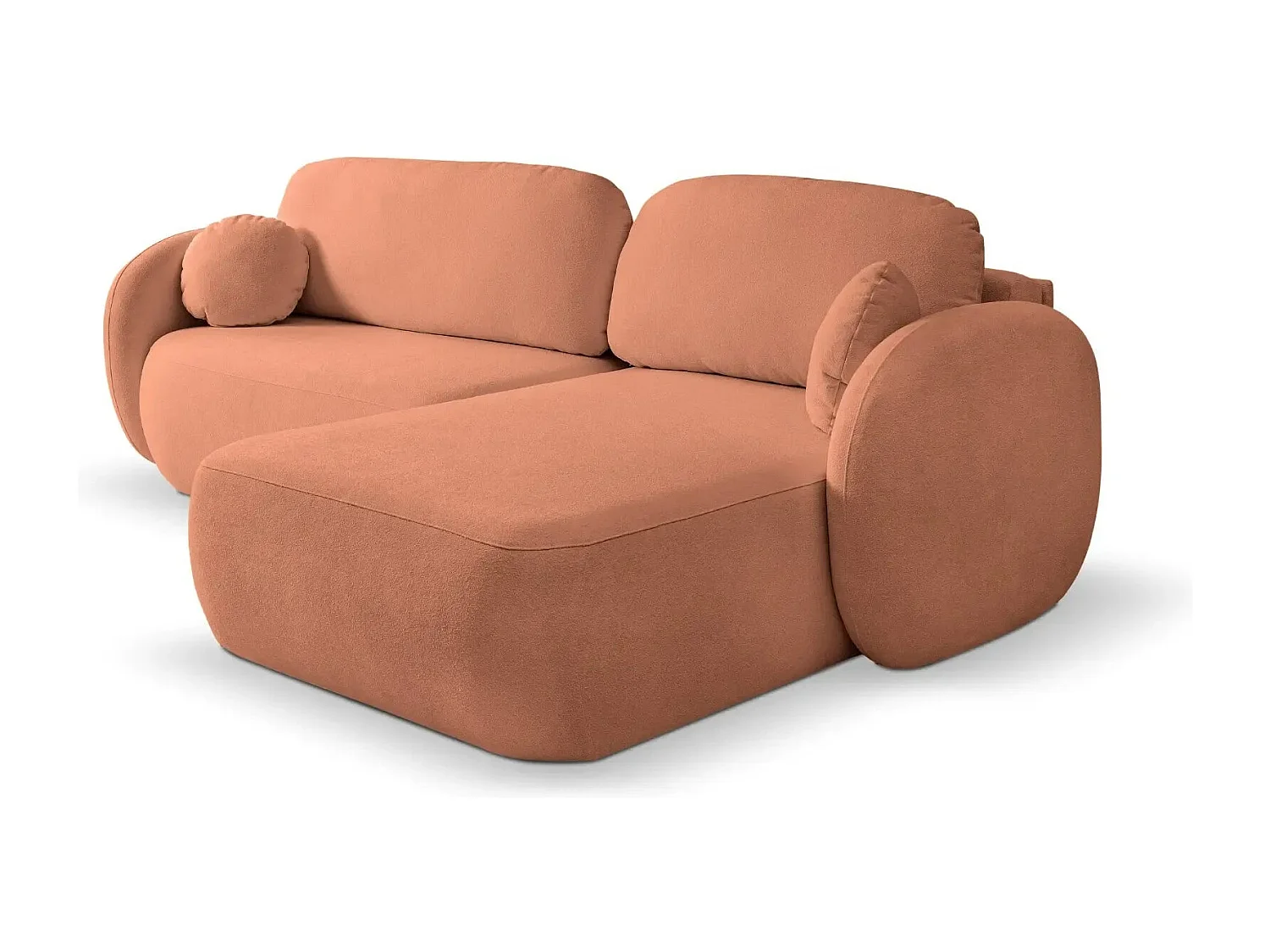 SANTIAGO - Canapé d'angle tissu bouclette - Terracotta - Droit