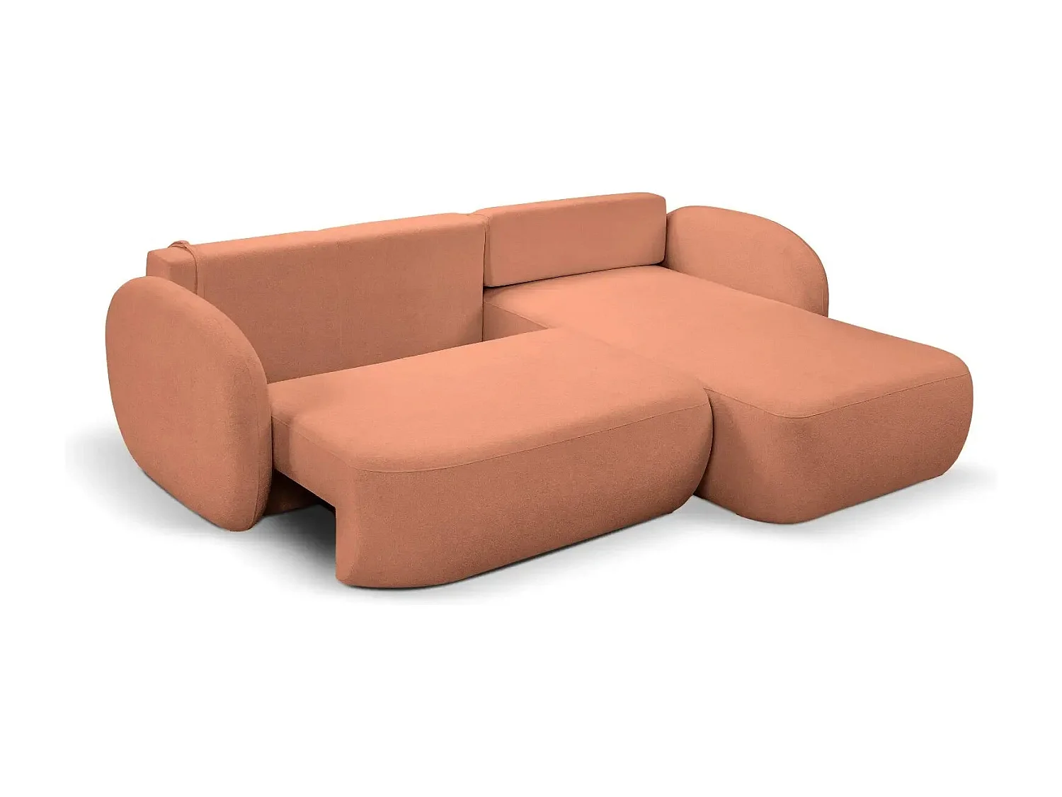 SANTIAGO - Canapé d'angle tissu bouclette - Terracotta - Droit