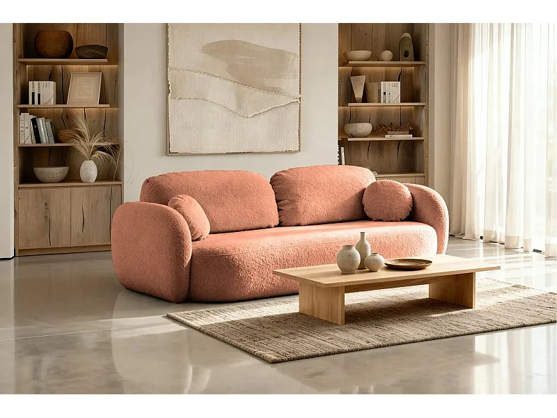 SANTIAGO - Canapé droit tissu bouclette 3 places - Terracotta