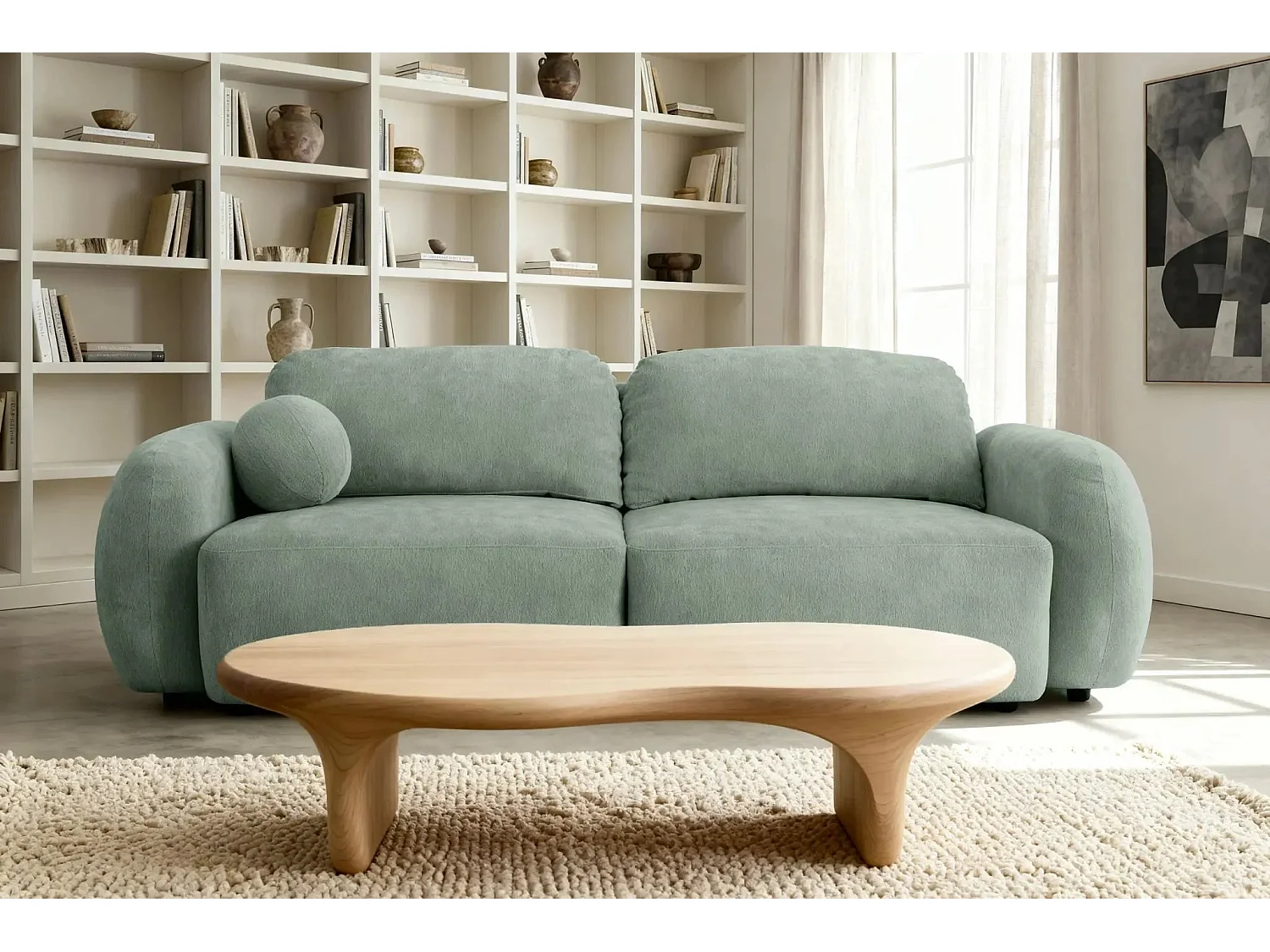 MARTIN - Canapé droit tissu chiné - Vert