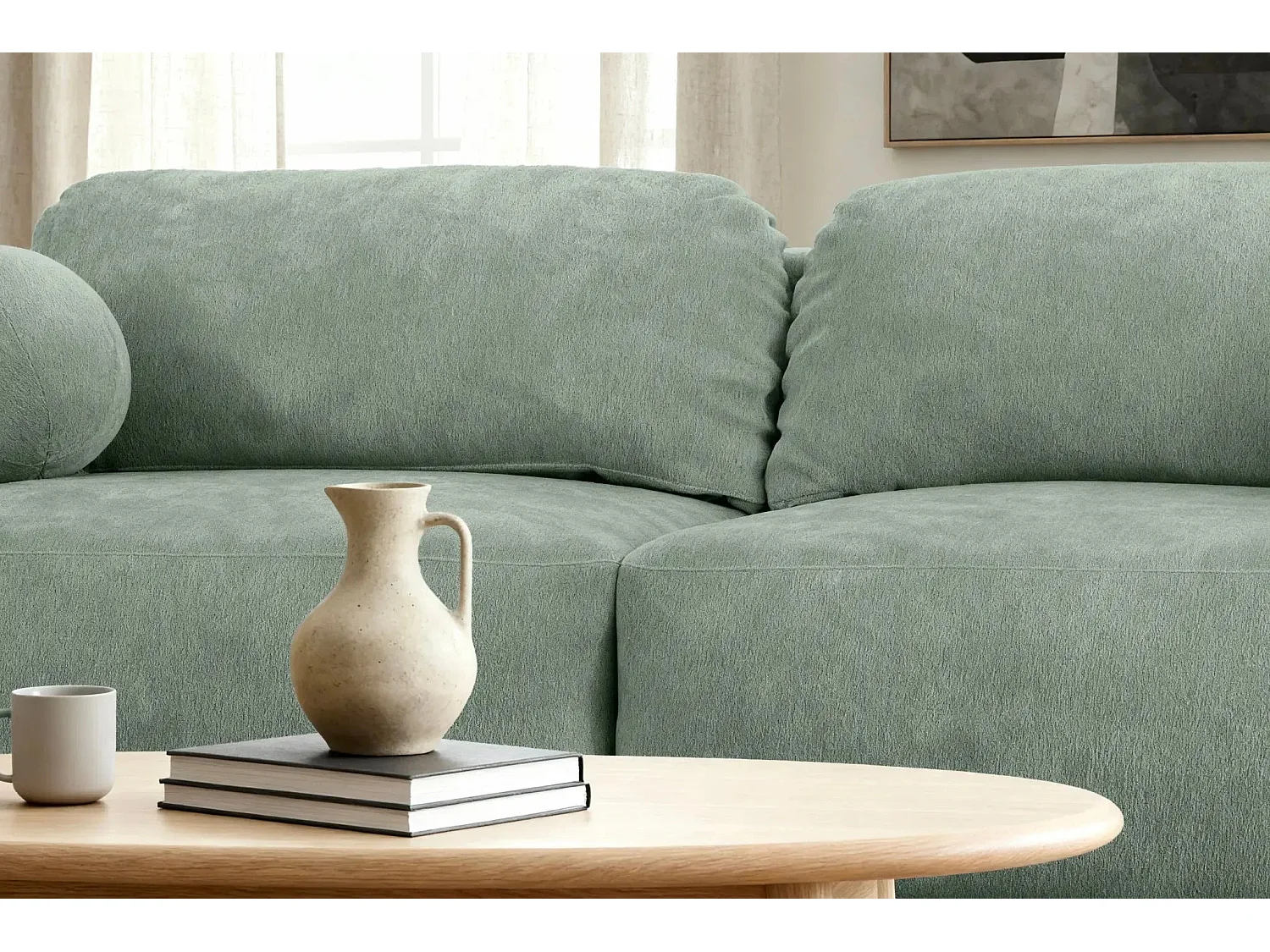 MARTIN - Canapé droit tissu chiné 2 places - Vert