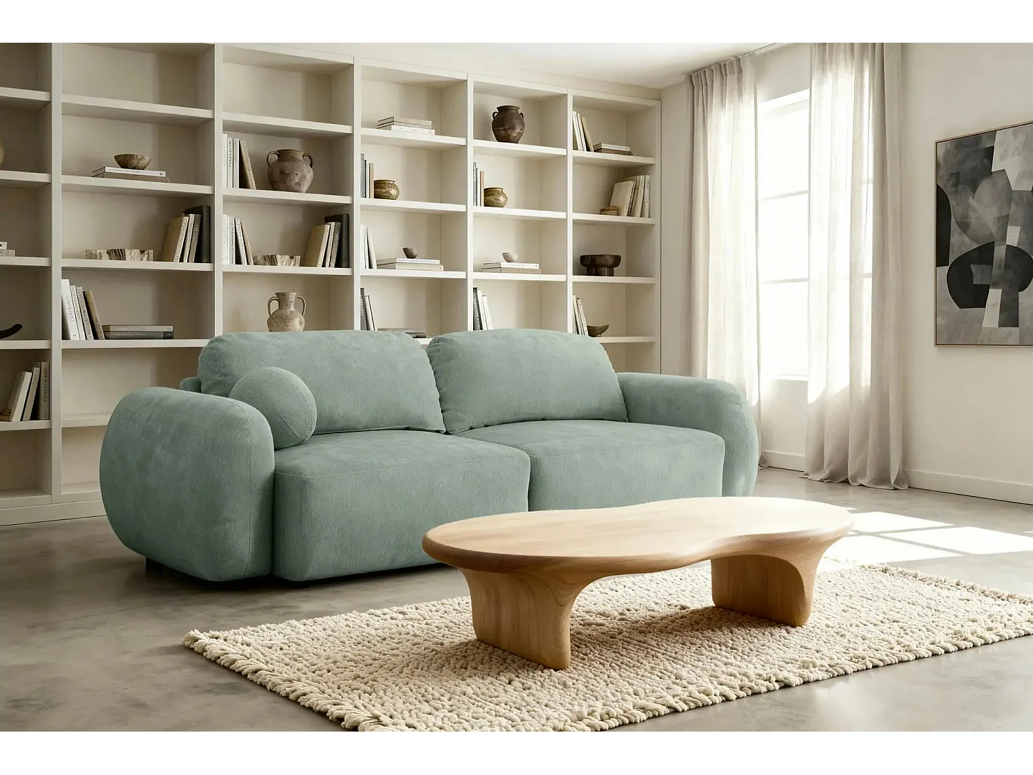 MARTIN - Canapé droit tissu chiné 2 places - Vert