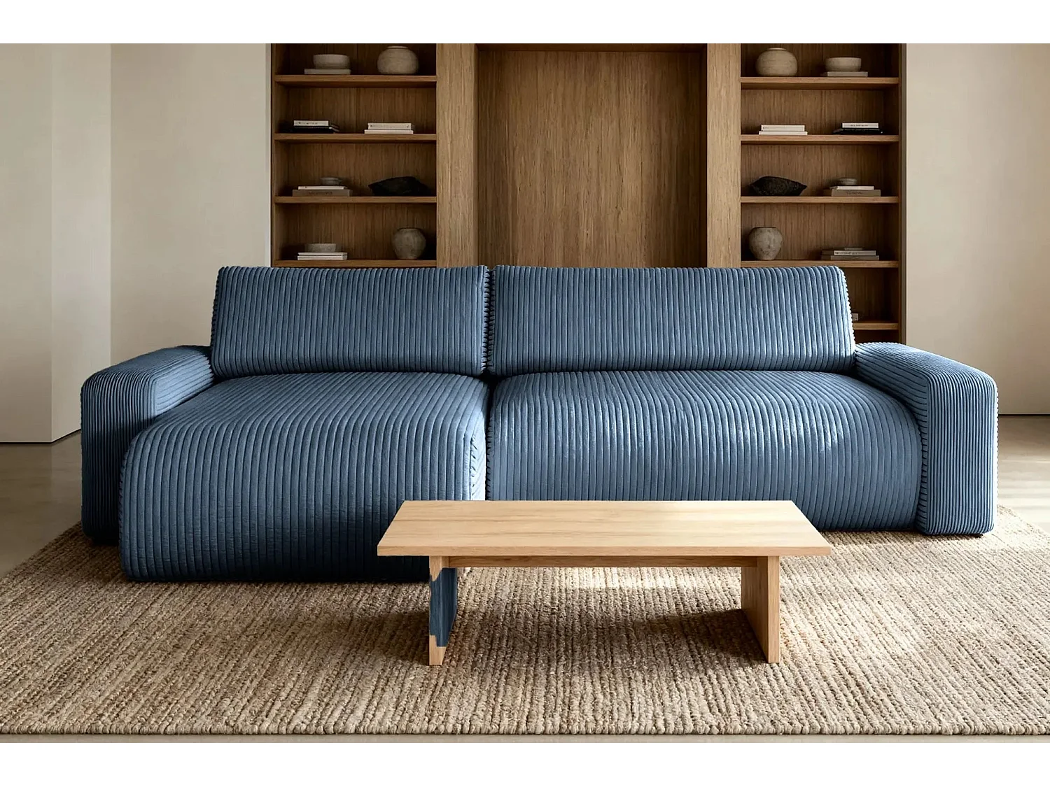 LUCIE - Canapé d'angle velours cotelé - Bleu