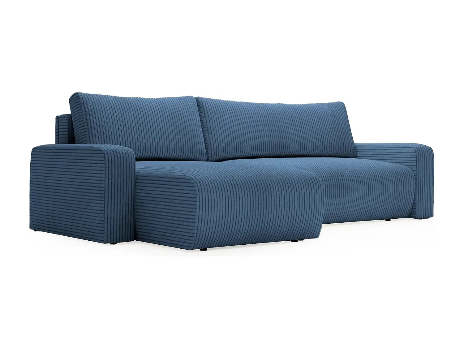 LUCIE - Canapé d'angle velours cotelé 4 places - Bleu