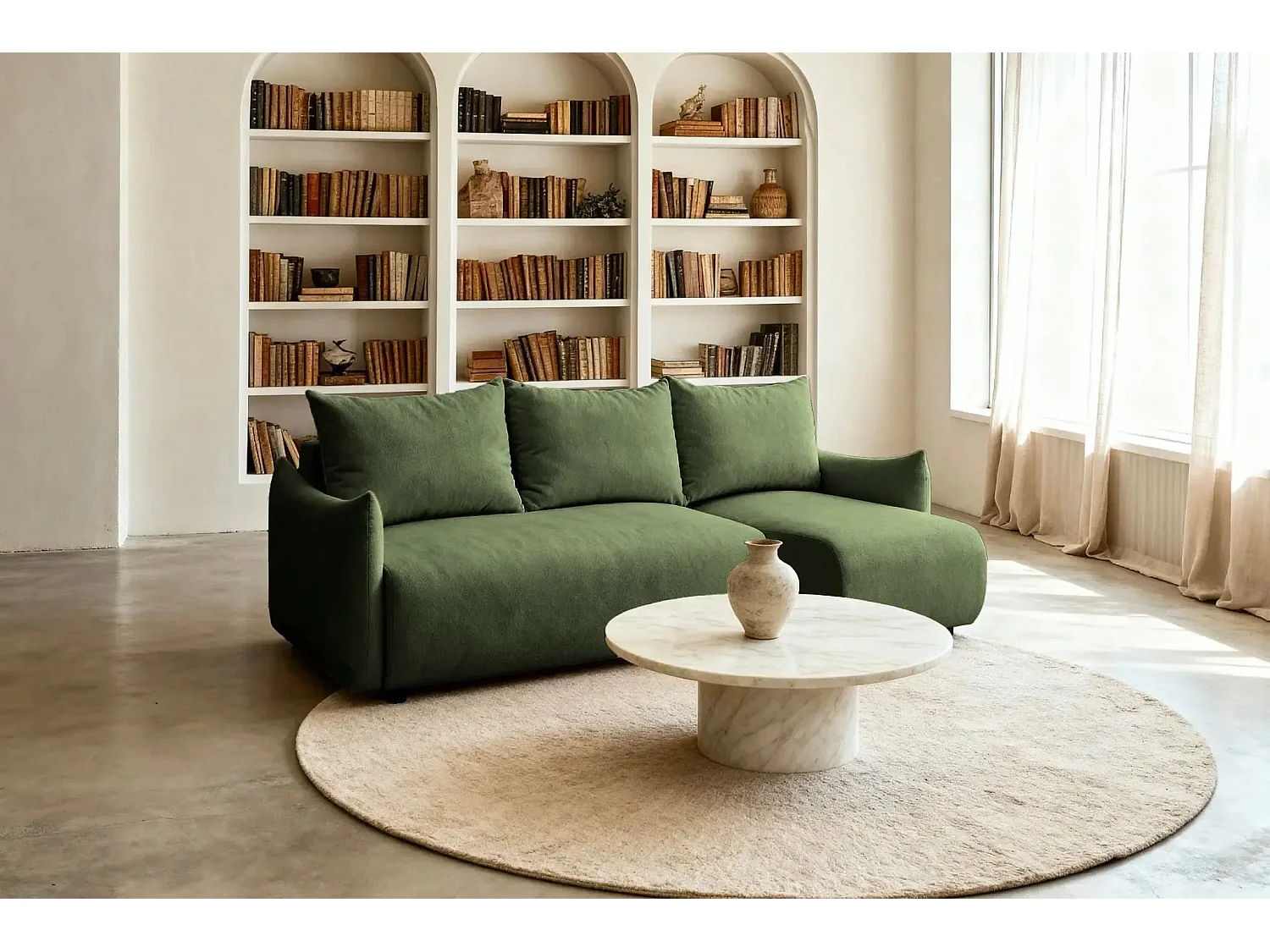 OCEANE - Canapé d'angle 3 places - Vert