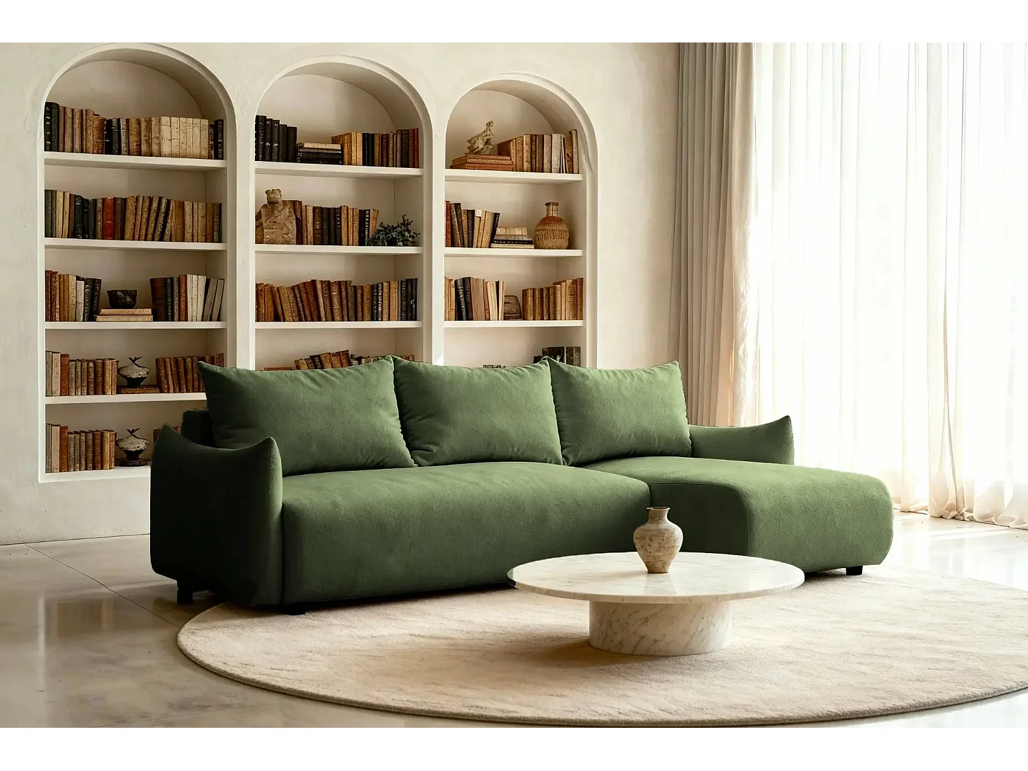 OCEANE - Canapé d'angle 3 places - Vert