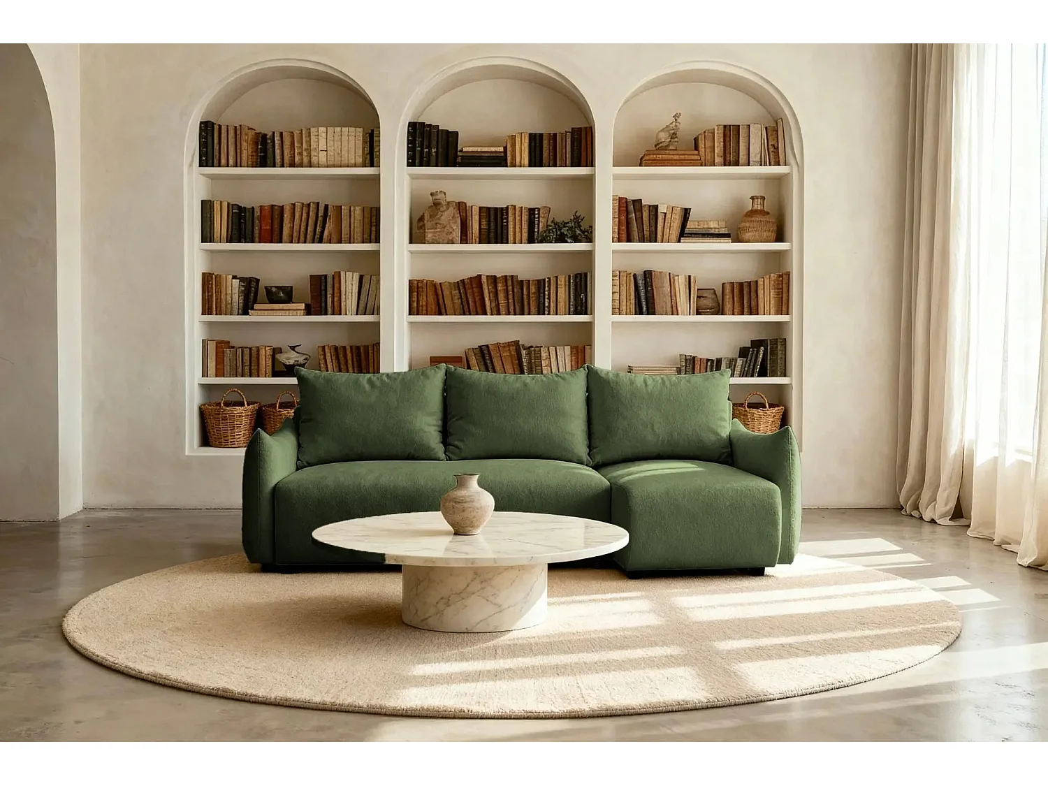 OCEANE - Canapé d'angle 3 places - Vert