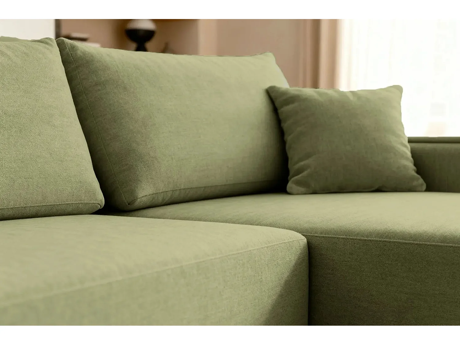 SACHA - Canapé d'angle tissu chiné - Vert - Droit