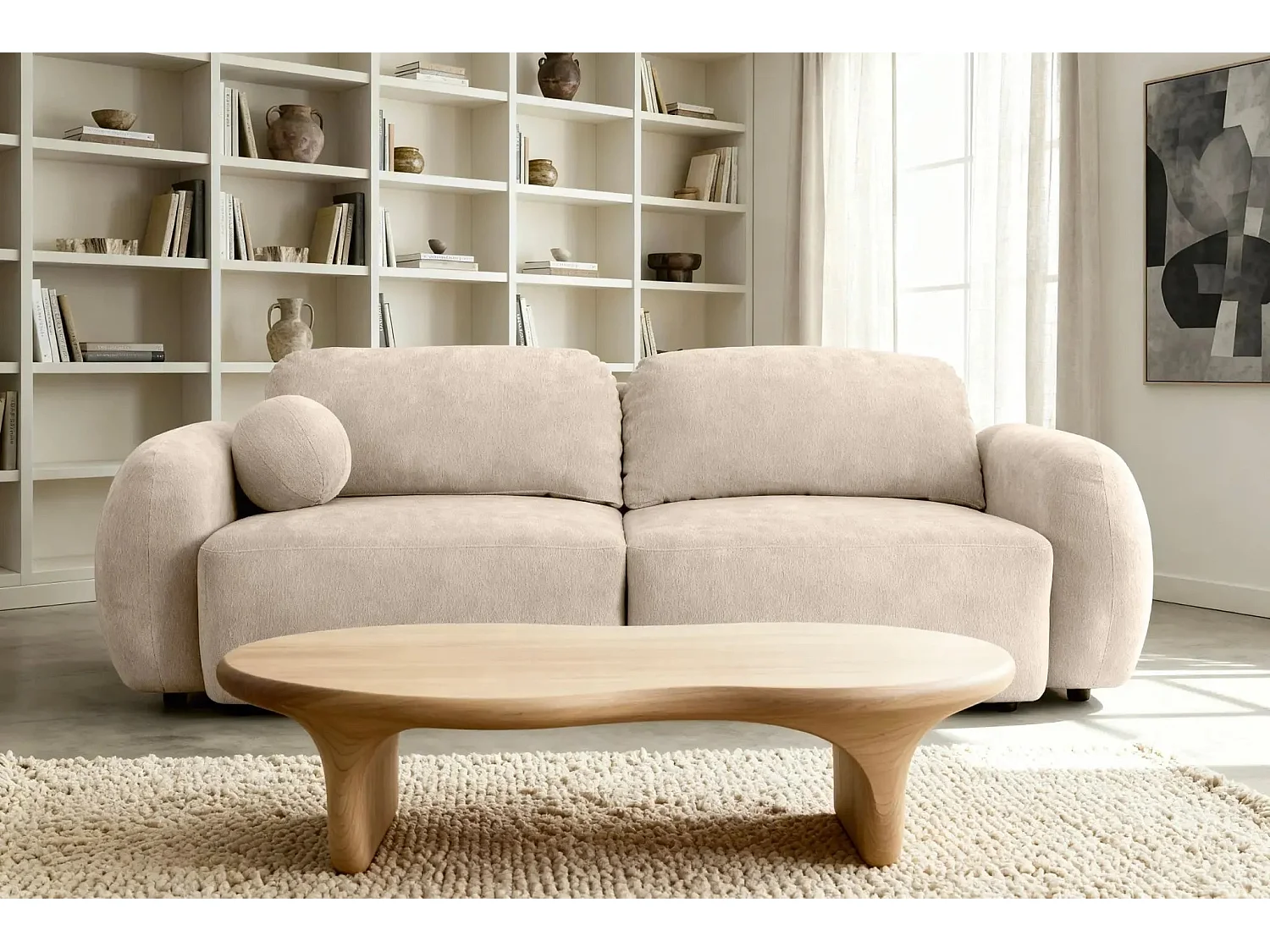 MARTIN - Canapé droit tissu chiné - Beige