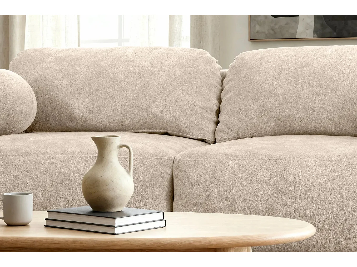 MARTIN - Canapé droit tissu chiné - Beige