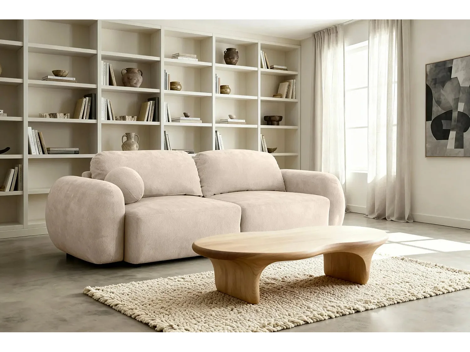 MARTIN - Canapé droit tissu chiné 2 places - Beige