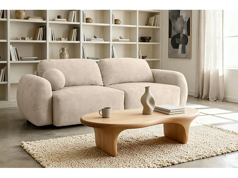 MARTIN - Canapé droit tissu chiné 2 places - Beige