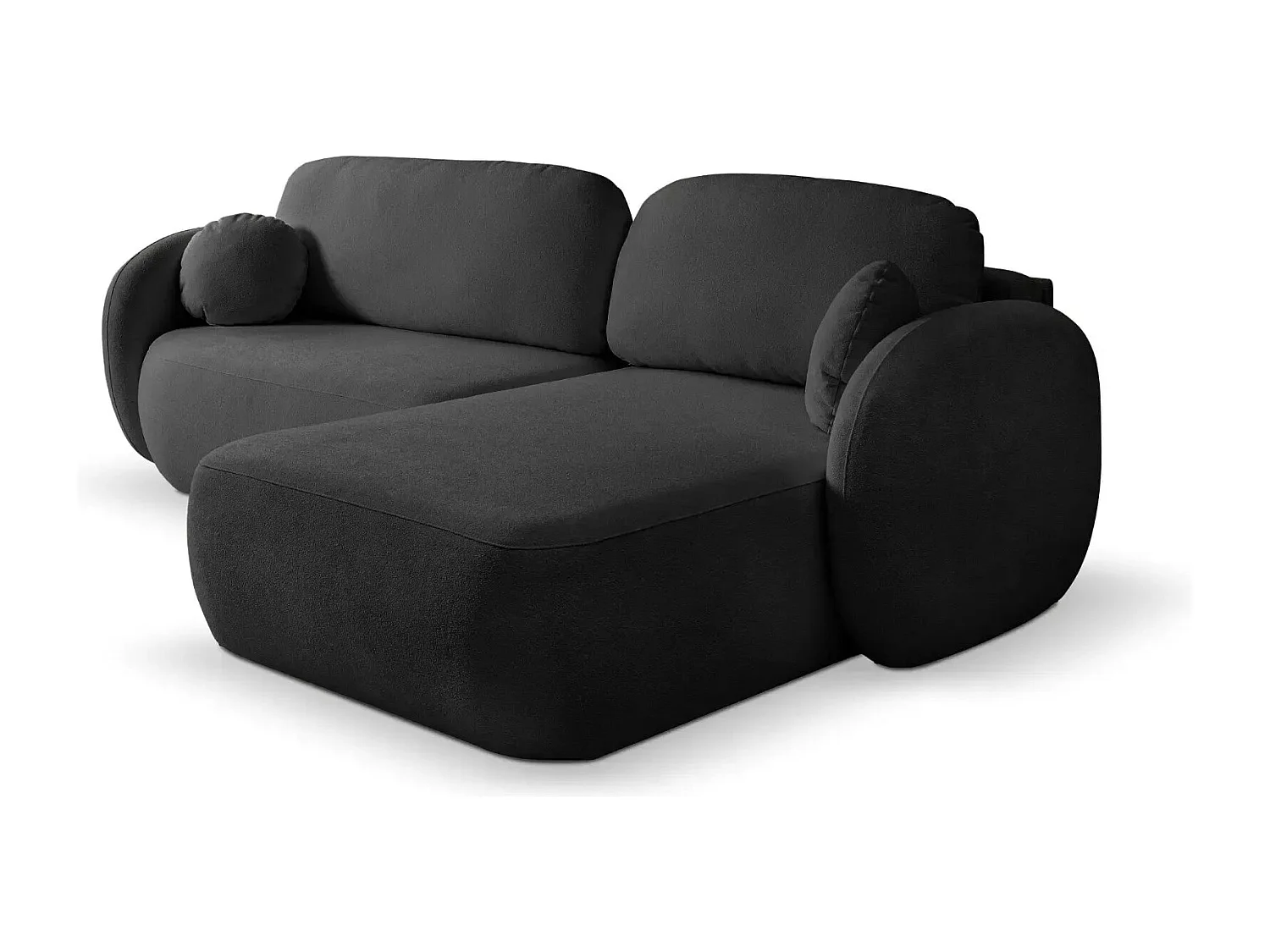 SANTIAGO - Canapé d'angle tissu bouclette - Noir - Droit