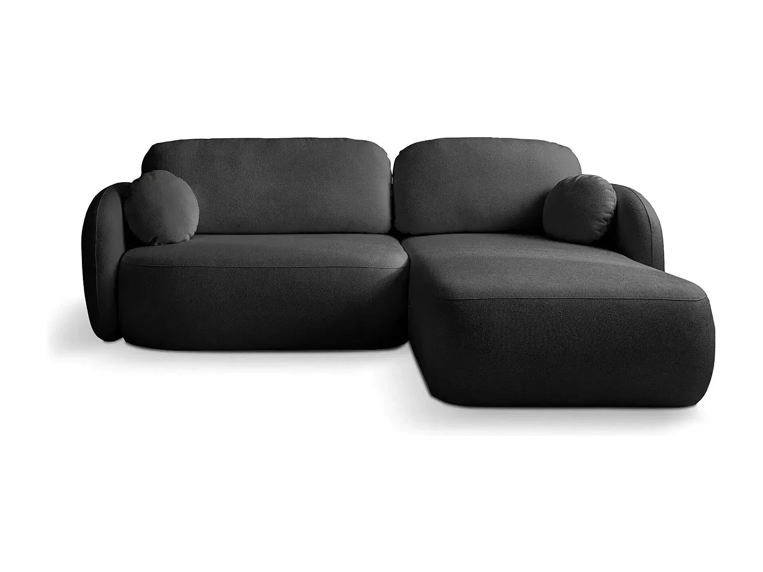 SANTIAGO - Canapé d'angle tissu bouclette 4 places - Noir - Droit