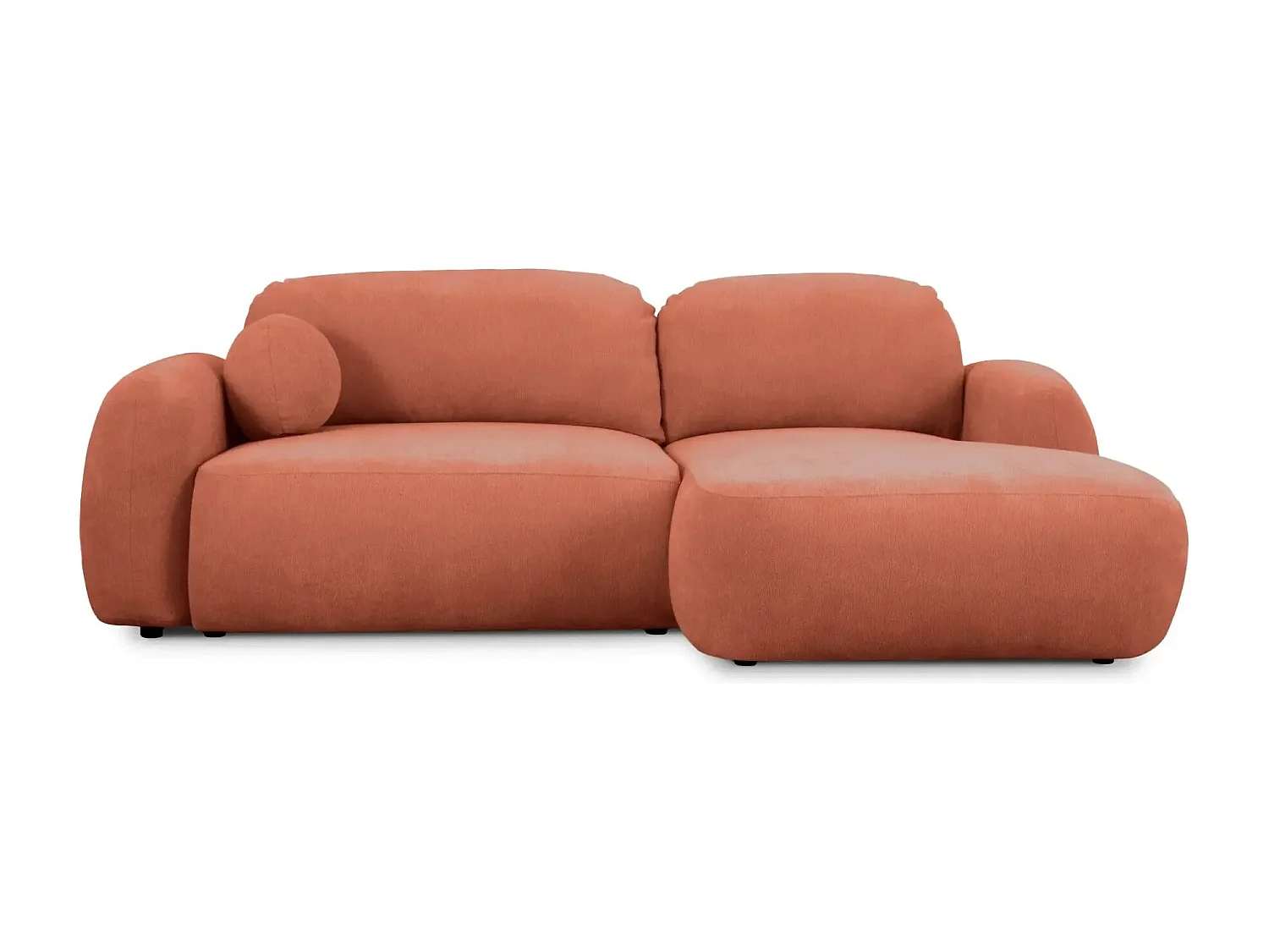 MARTIN - Canapé d'angle 3 places  tissu chenille - Terracotta - Droit