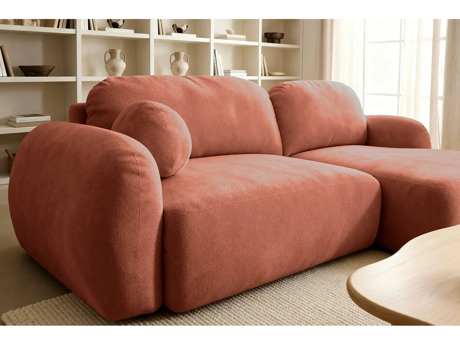 MARTIN - Canapé d'angle 3 places  tissu chenille - Terracotta - Droit