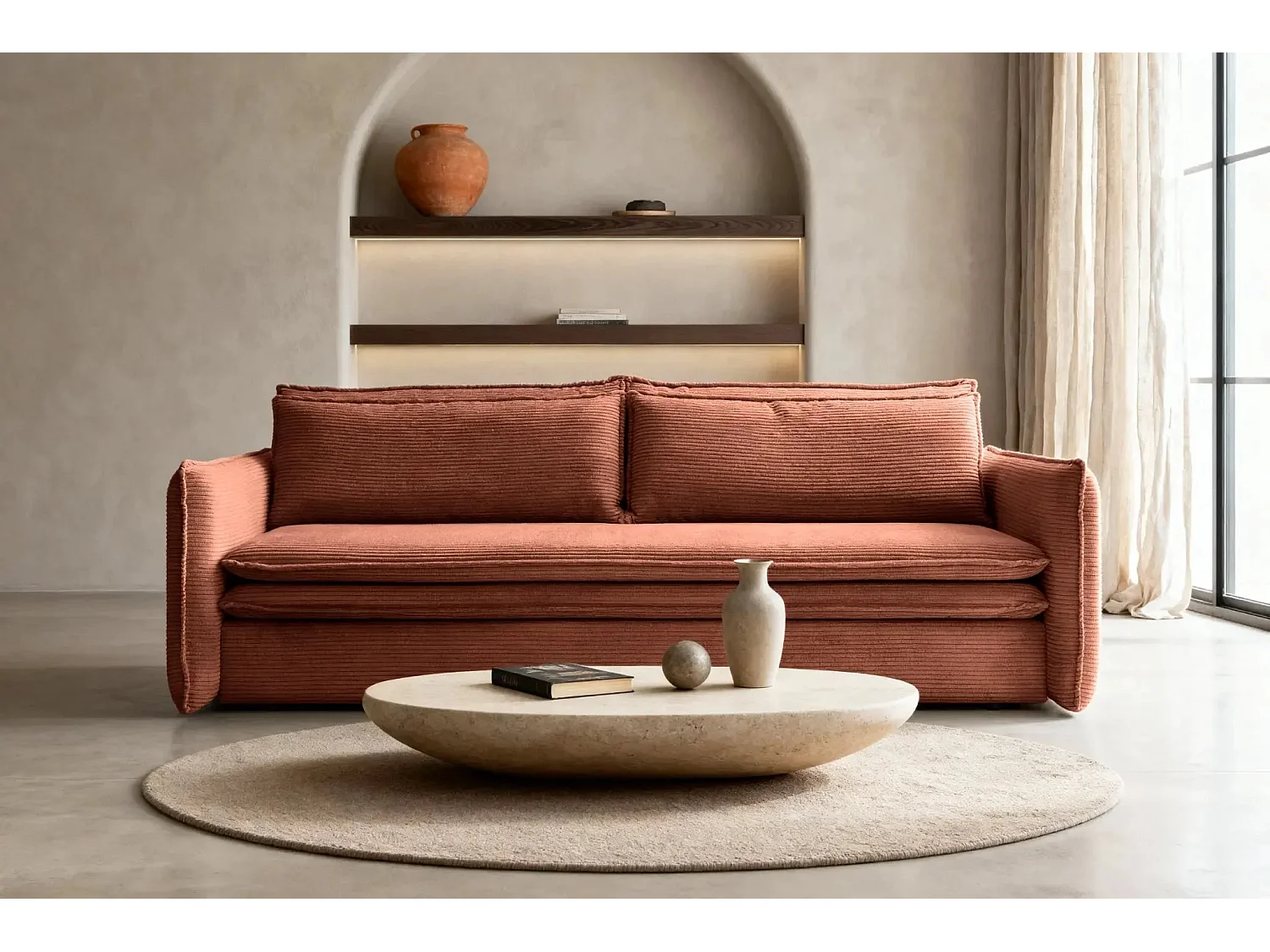 OSCAR - Canapé droit convertible 3 places - Terracotta