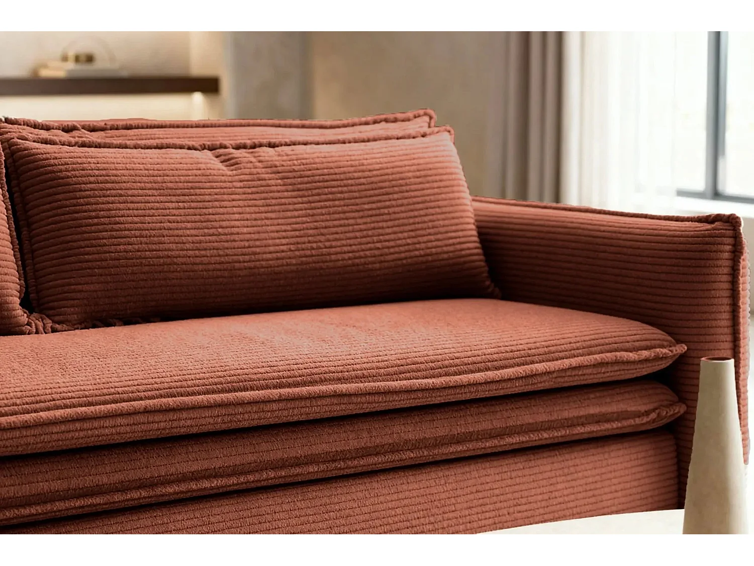 OSCAR - Canapé droit convertible 3 places - Terracotta