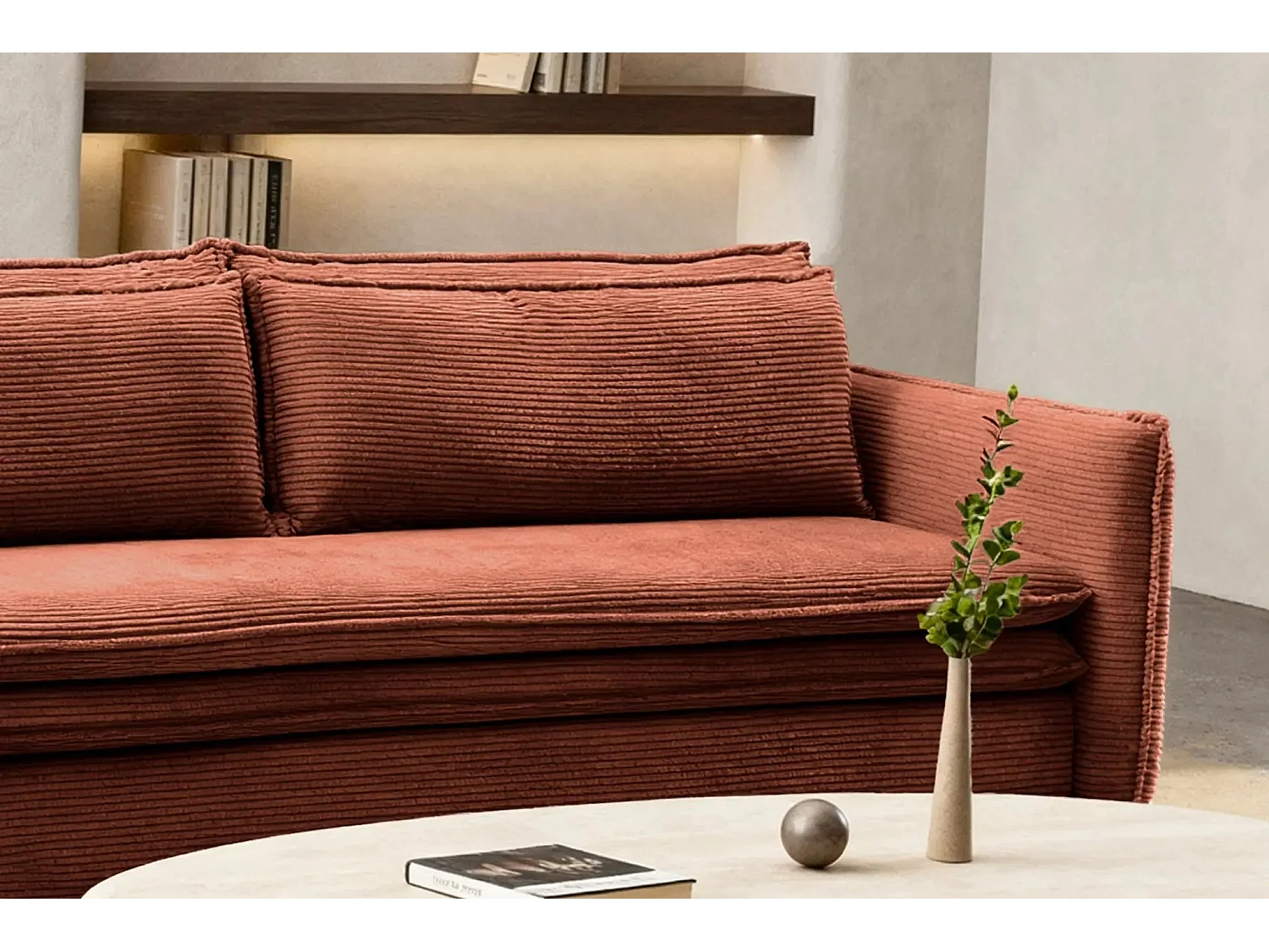 OSCAR - Canapé droit convertible 3 places - Terracotta