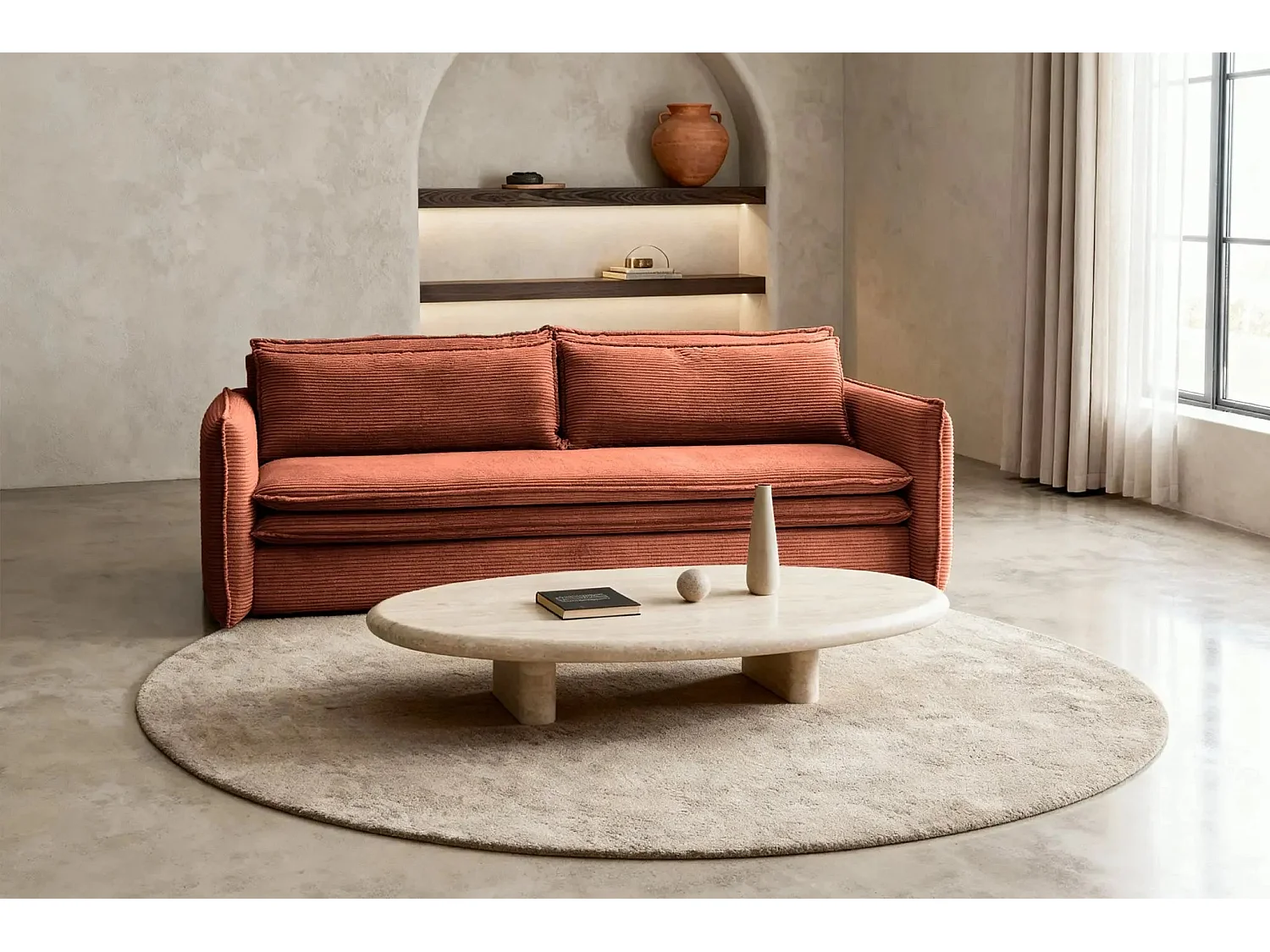 OSCAR - Canapé droit convertible 3 places 3 places - Terracotta